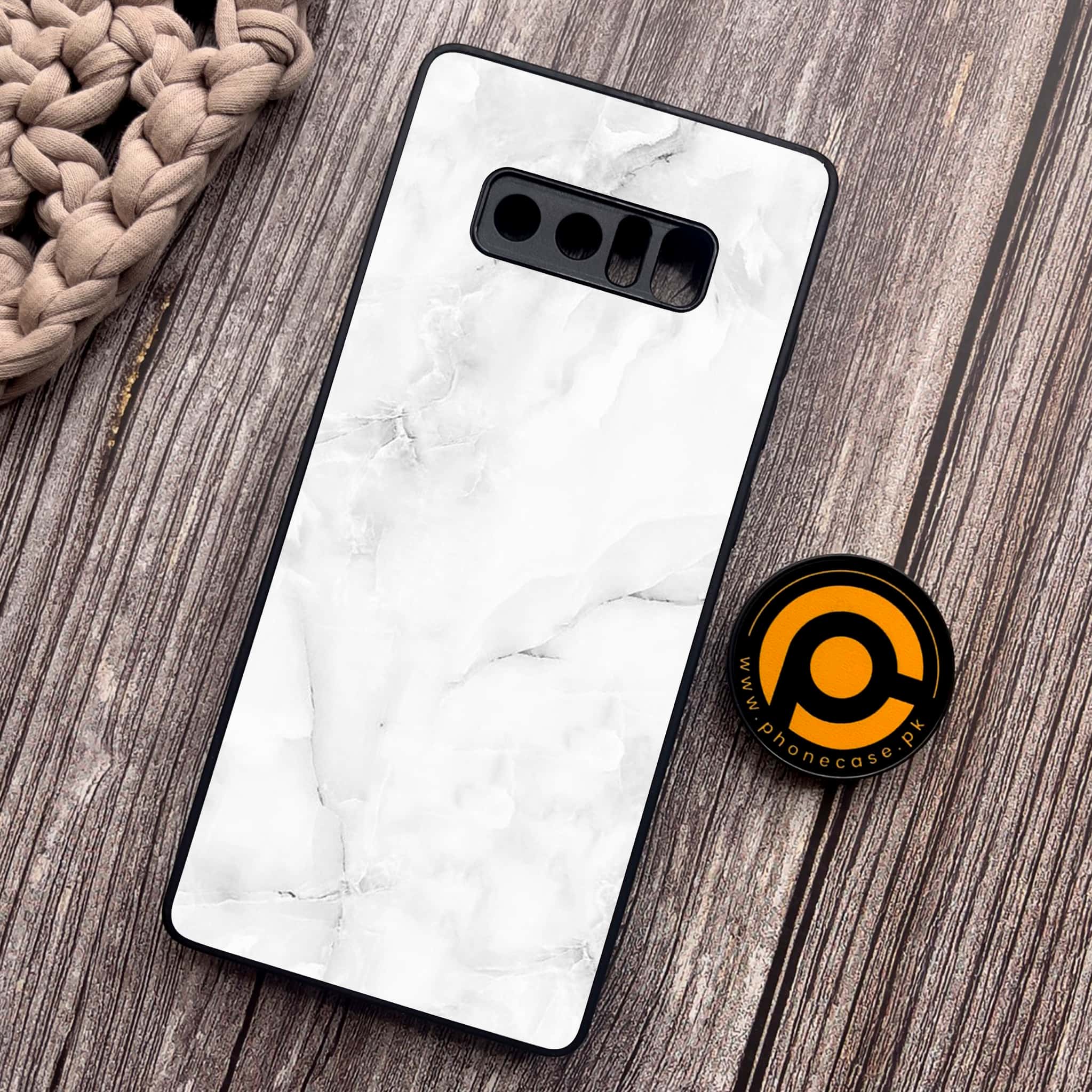 Samsung Galaxy Note 8 - White Marble Series - Premium Metal Printed soft Bumper shock Proof Case