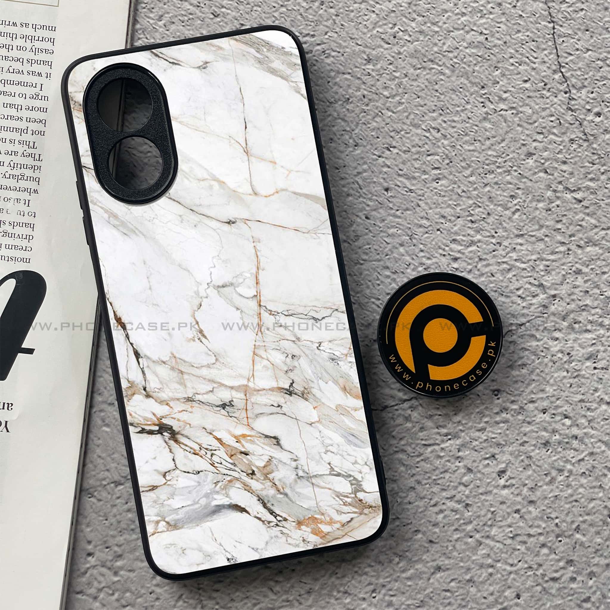 Oppo A18 4G - White Marble series - Premium Printed Glass soft Bumper shock Proof Case