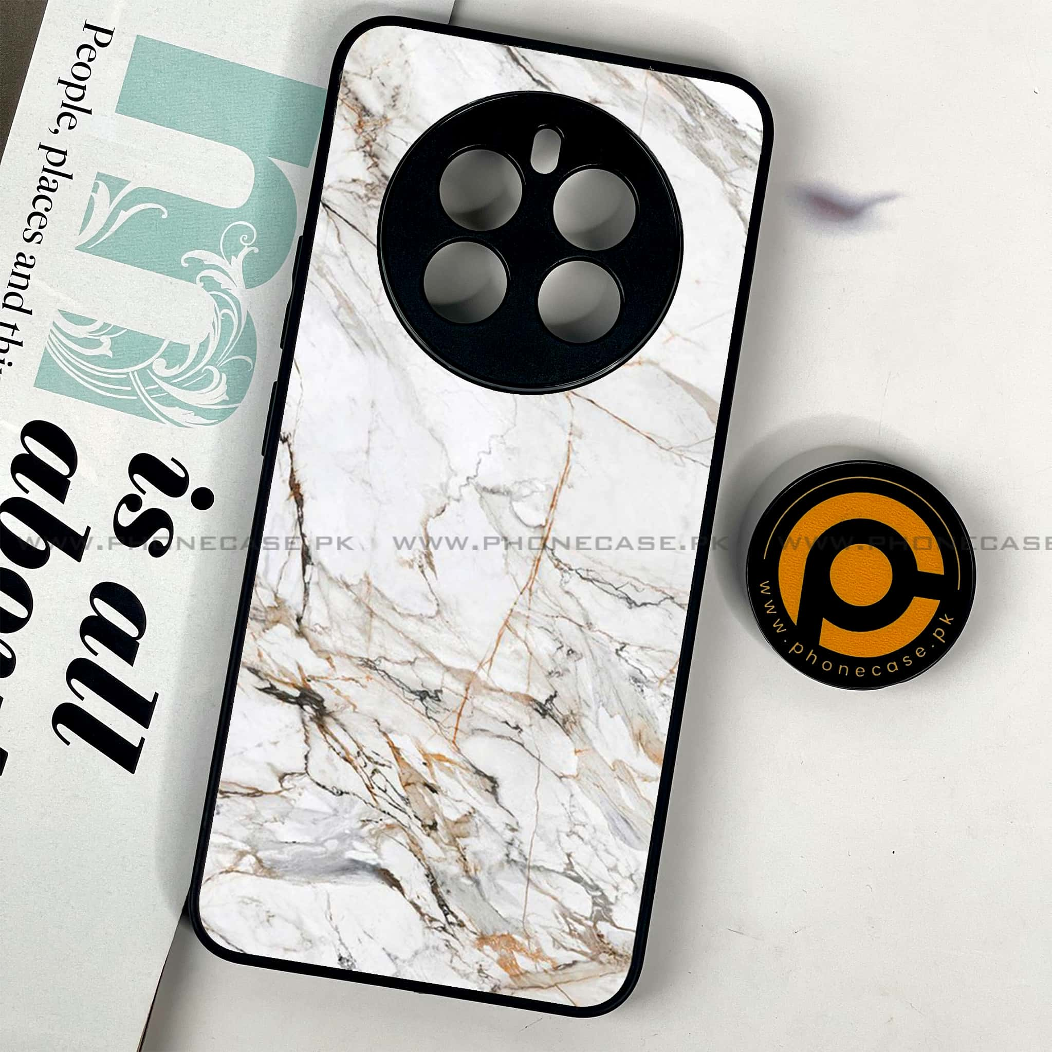 Realme 12 - White Marble series - Premium Printed Glass soft Bumper shock Proof Case