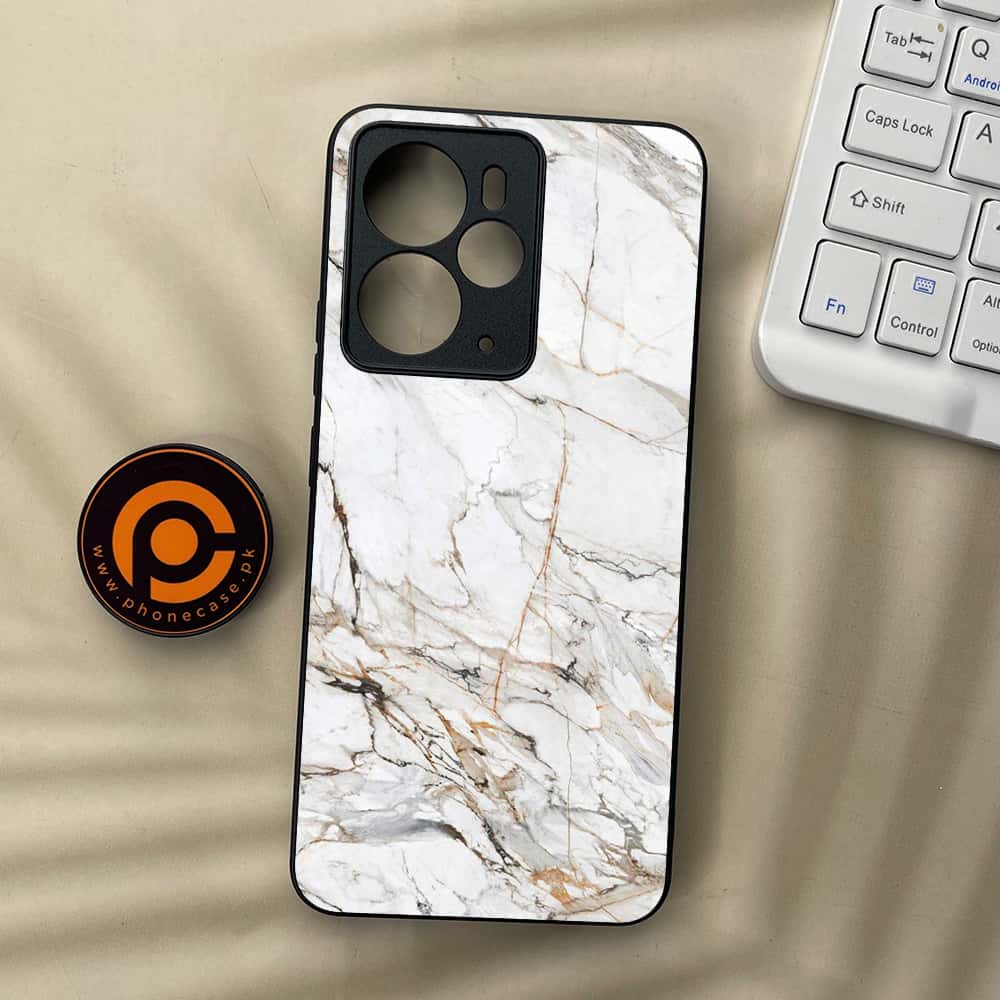 Realme 14 5G - White Marble series - Premium Metal Printed soft Bumper Shock Proof Case