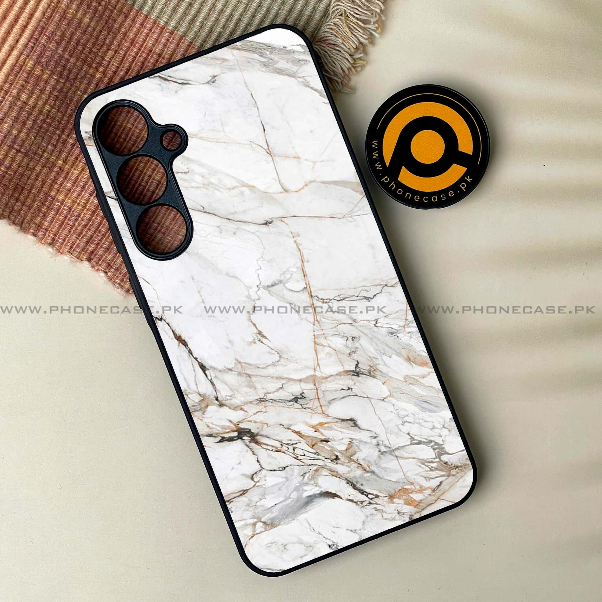 Samsung Galaxy A24 4G - White Marble Series - Premium Printed Glass soft Bumper shock Proof Case