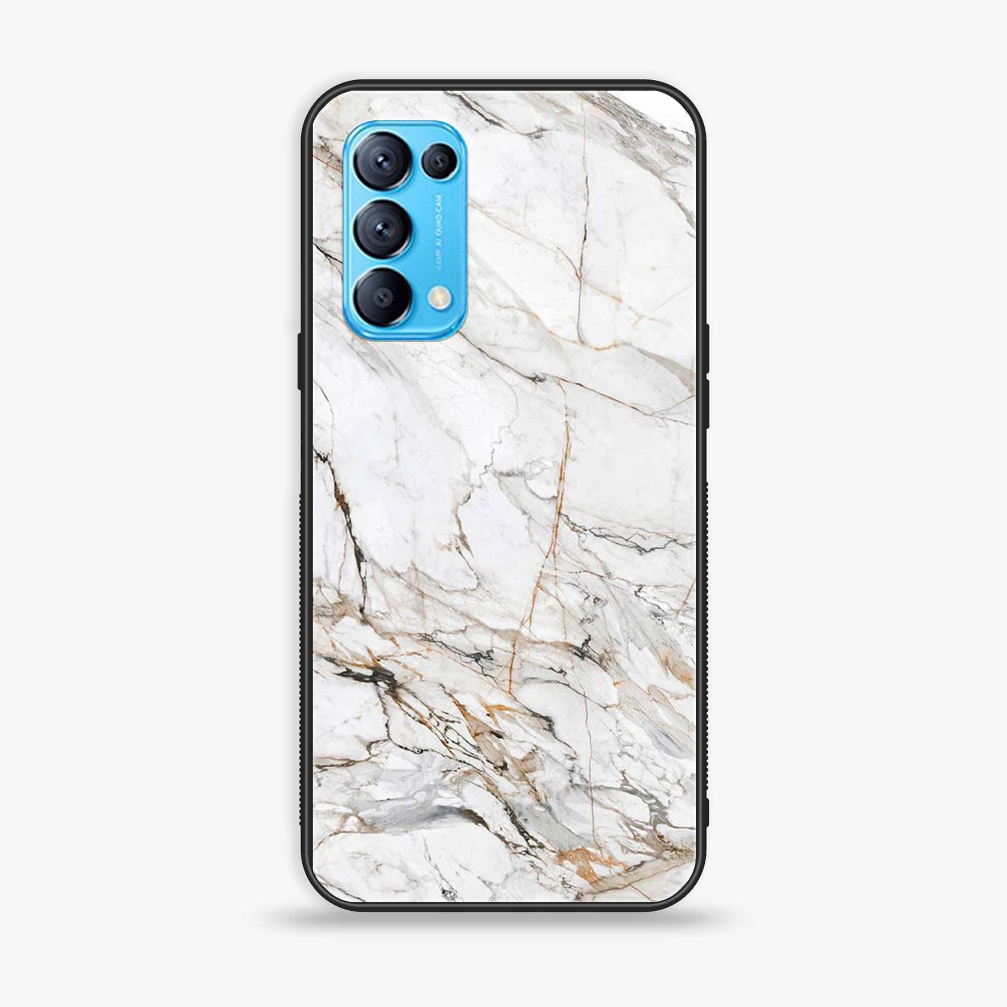 Oppo Reno 5 - White Marble Series - Premium Printed Glass soft Bumper shock Proof Case