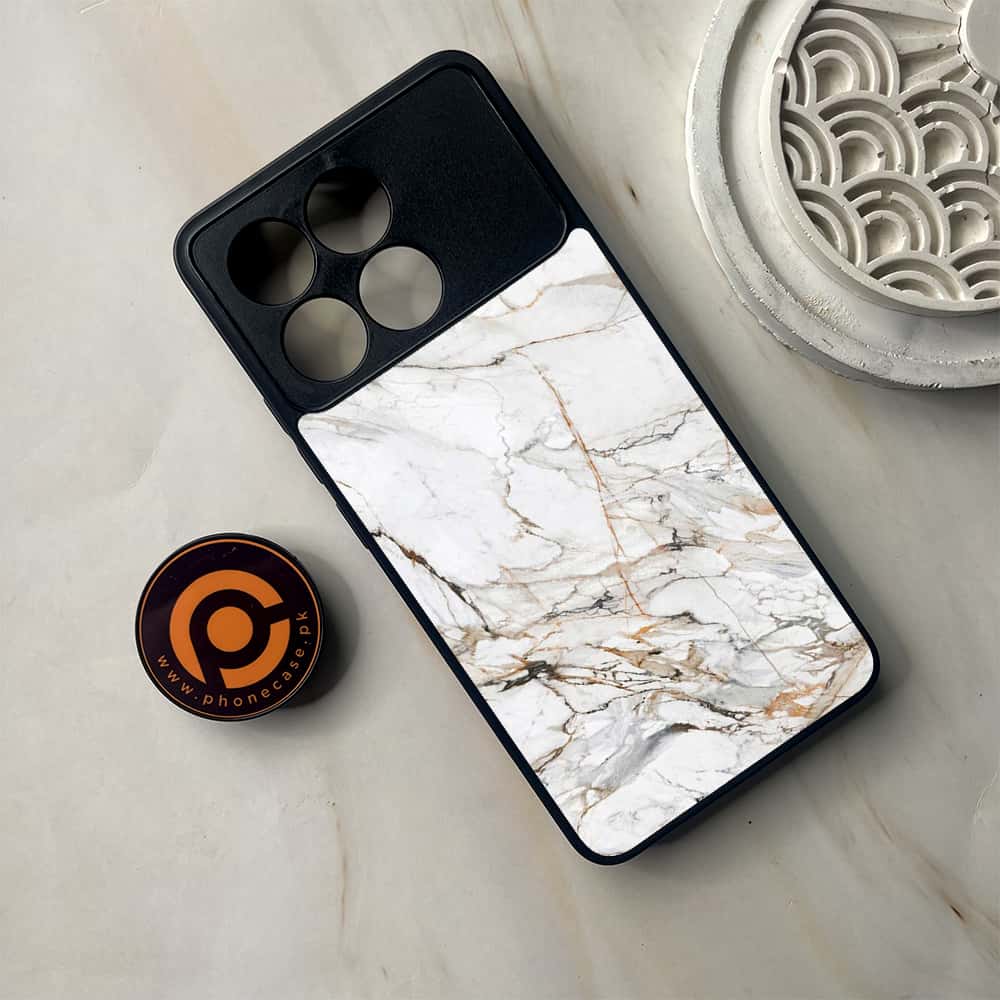 Xiaomi Poco F6 Pro - White Marble Series - Premium Metal Printed soft Bumper shock Proof Case