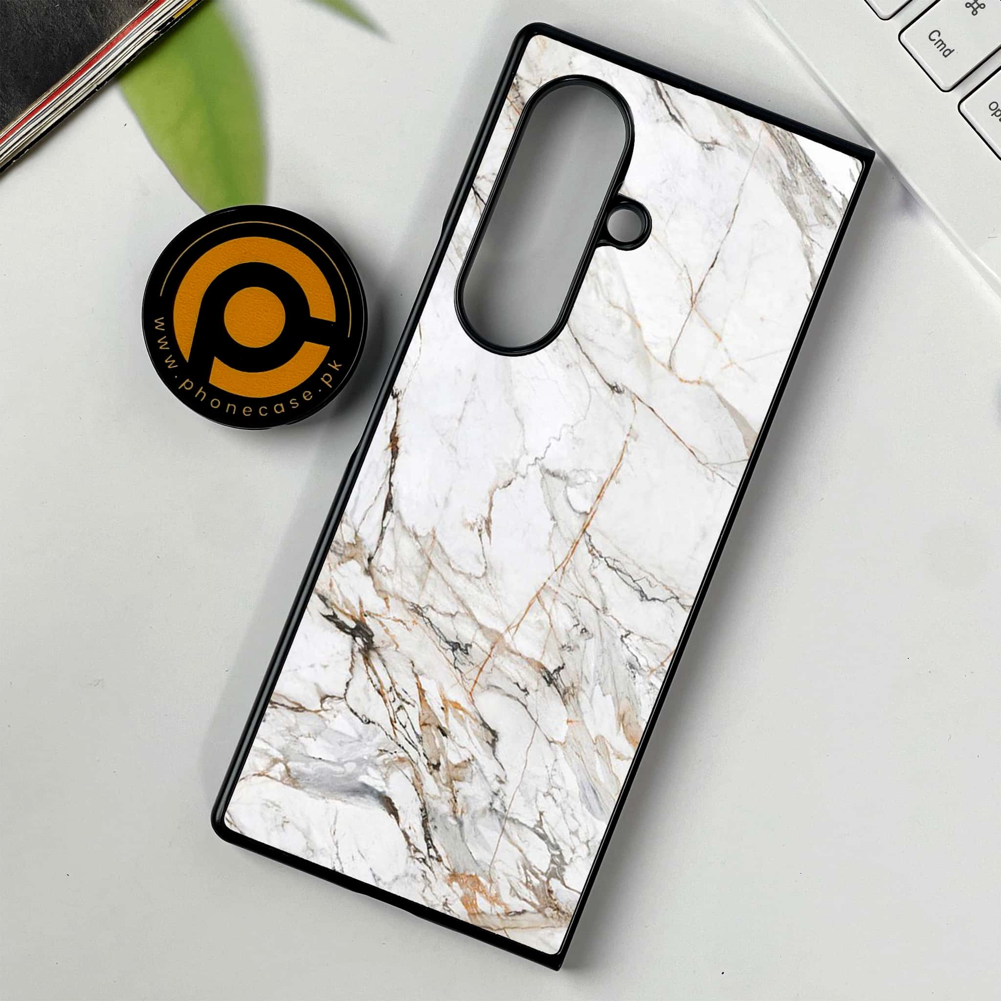 Samsung Galaxy Z Fold 7 - White Marble series - Premium Metal Printed soft Bumper shock Proof Case