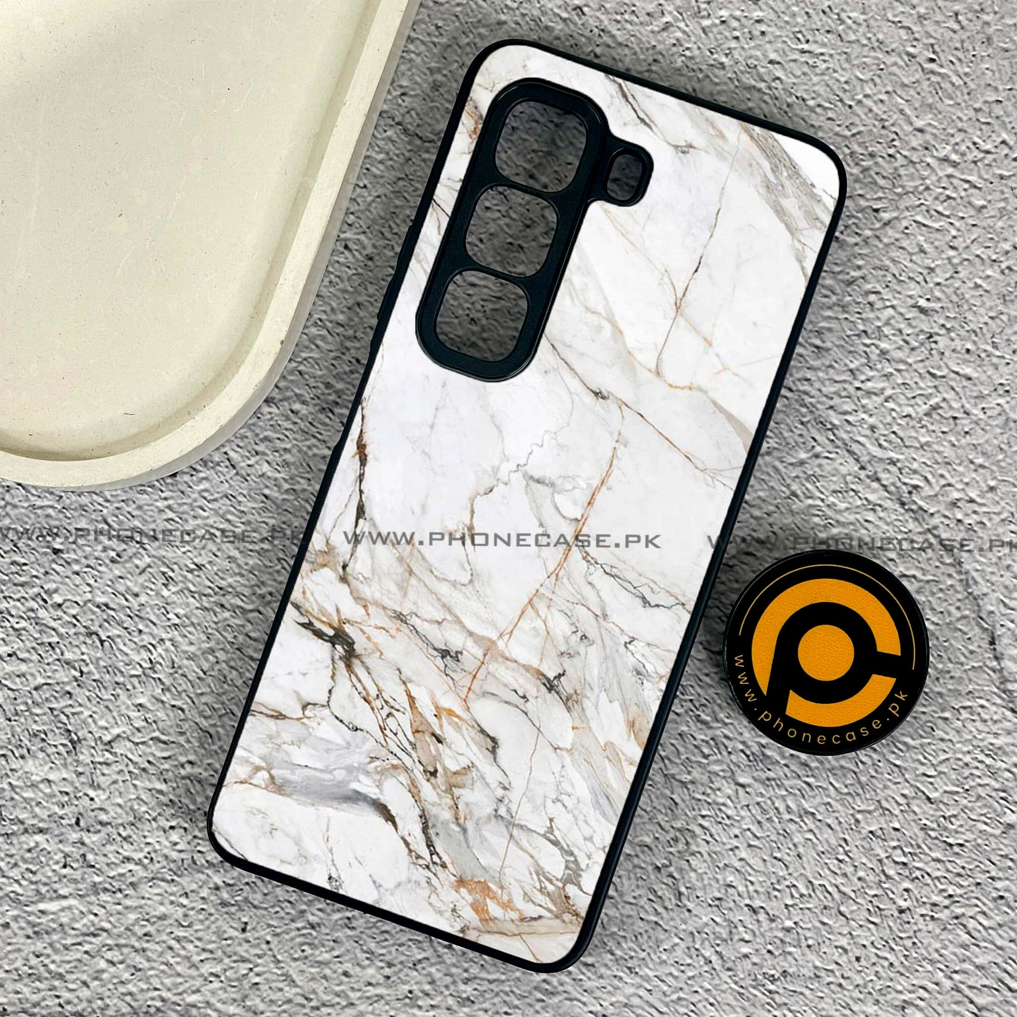 Infinix Hot 50 Pro - White Marble series - Premium Printed Glass soft Bumper shock Proof Case