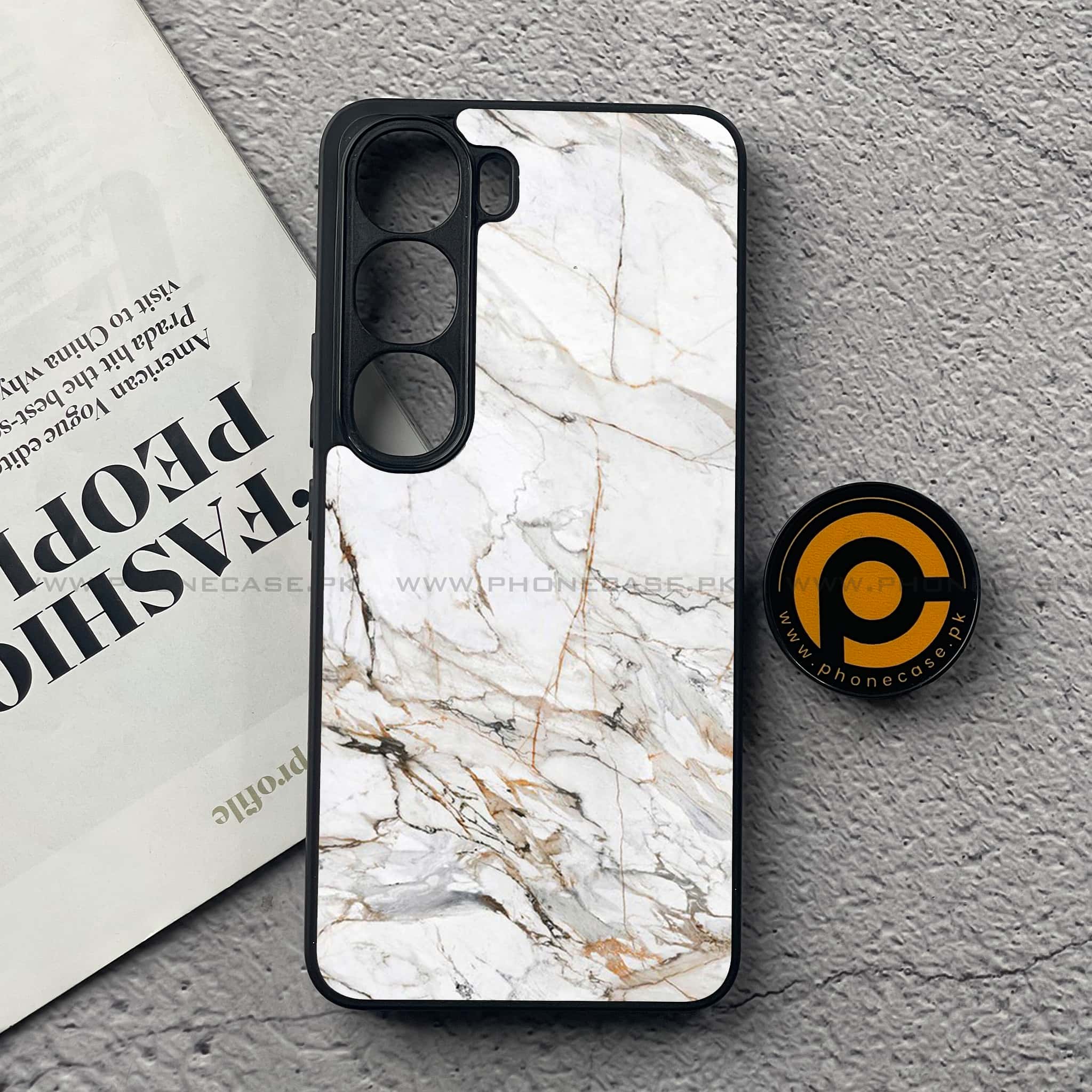 Vivo Y200 4G - White Marble Series - Premium Metal Printed soft Bumper Shock Proof Case