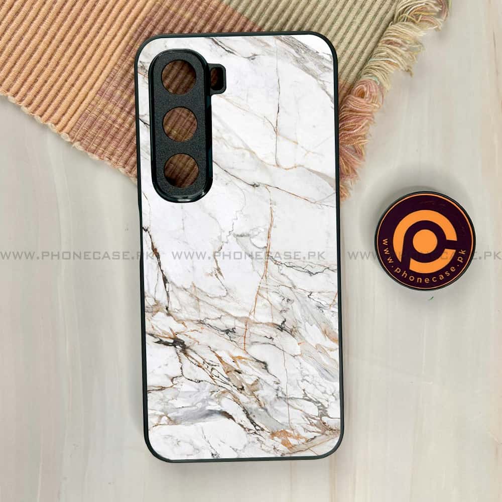 Infinix Hot 60i - White Marble series - Premium Metal Printed soft Bumper shock Proof Case