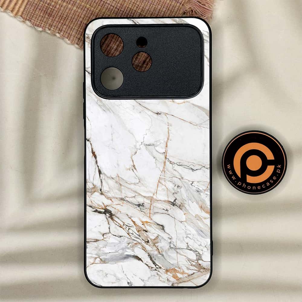 Tecno Spark 40 - White Marble Series - Premium Metal Printed soft Bumper shock Proof Case