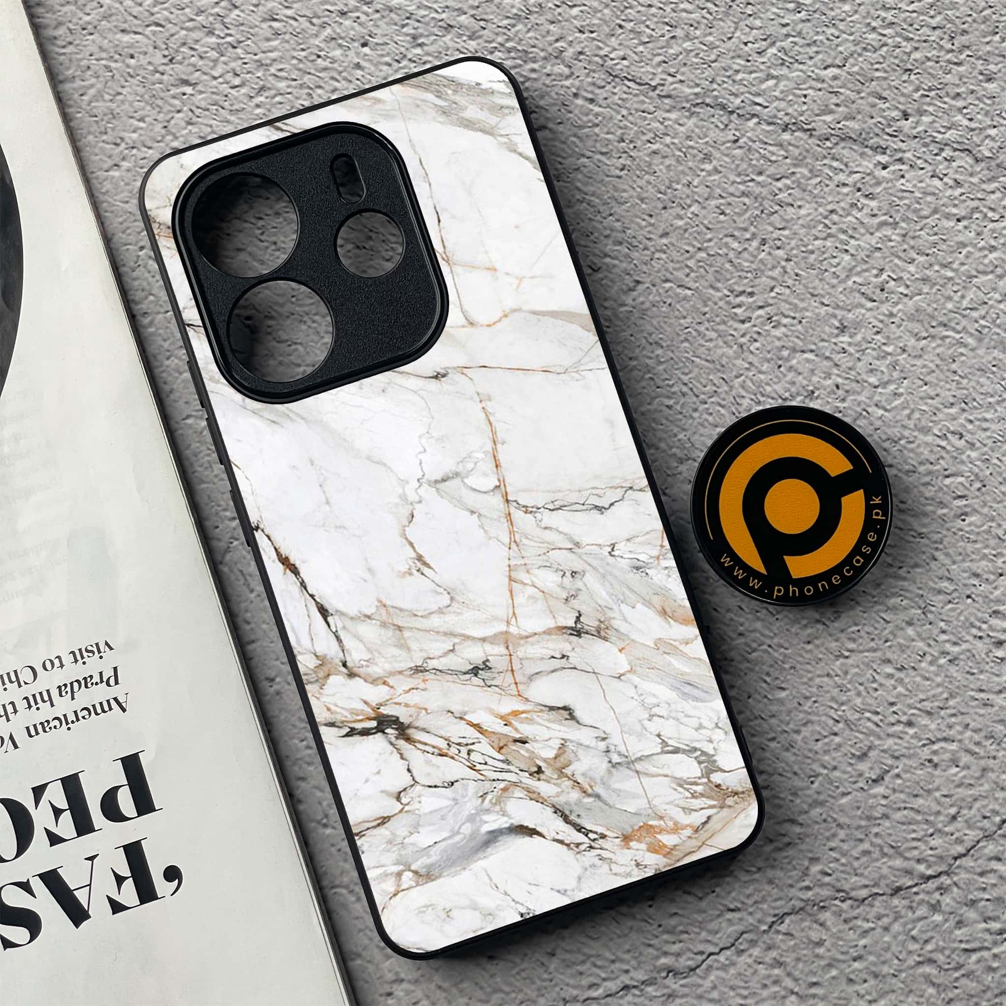 Xiaomi Redmi Note 14 - White Marble Series - Premium Printed Glass soft Bumper shock Proof Case