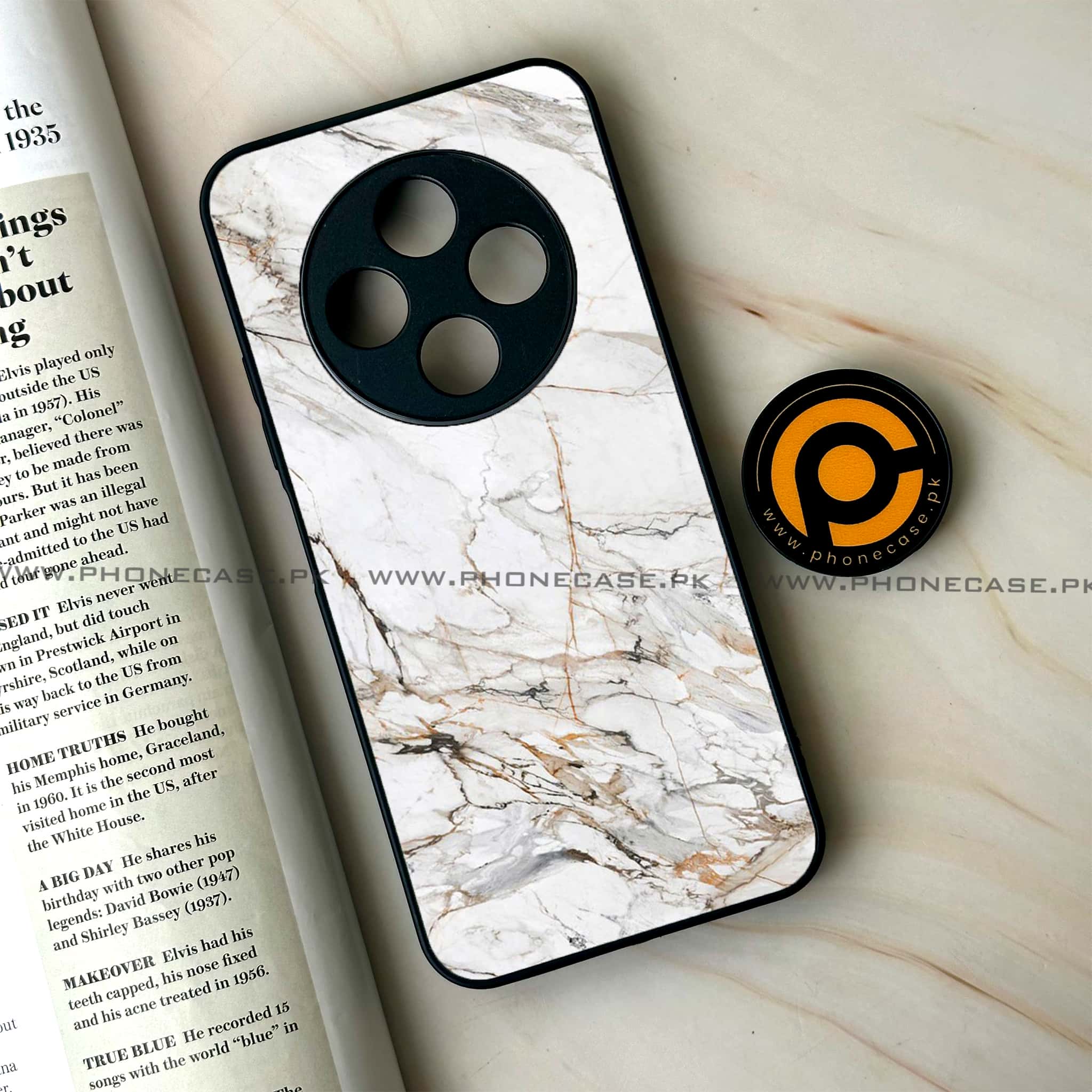 Oppo F27 Pro - White Marble series - Premium Metal Printed soft Bumper Shock Proof Case