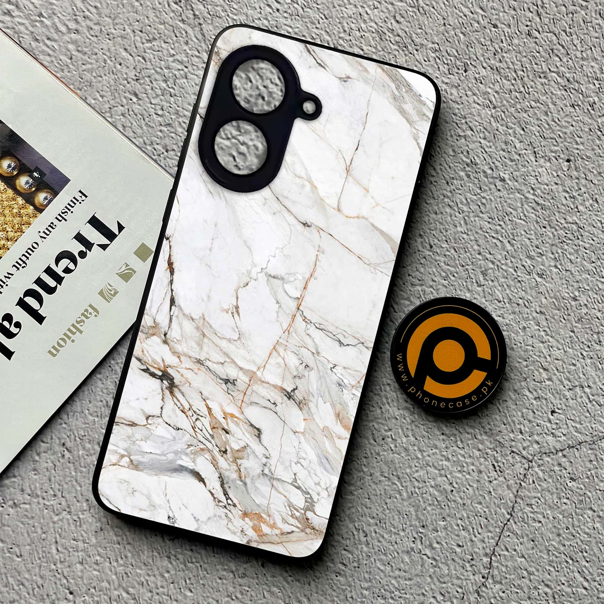 Xiaomi Redmi A5 - White Marble Series - Premium Metal Printed soft Bumper shock Proof Case