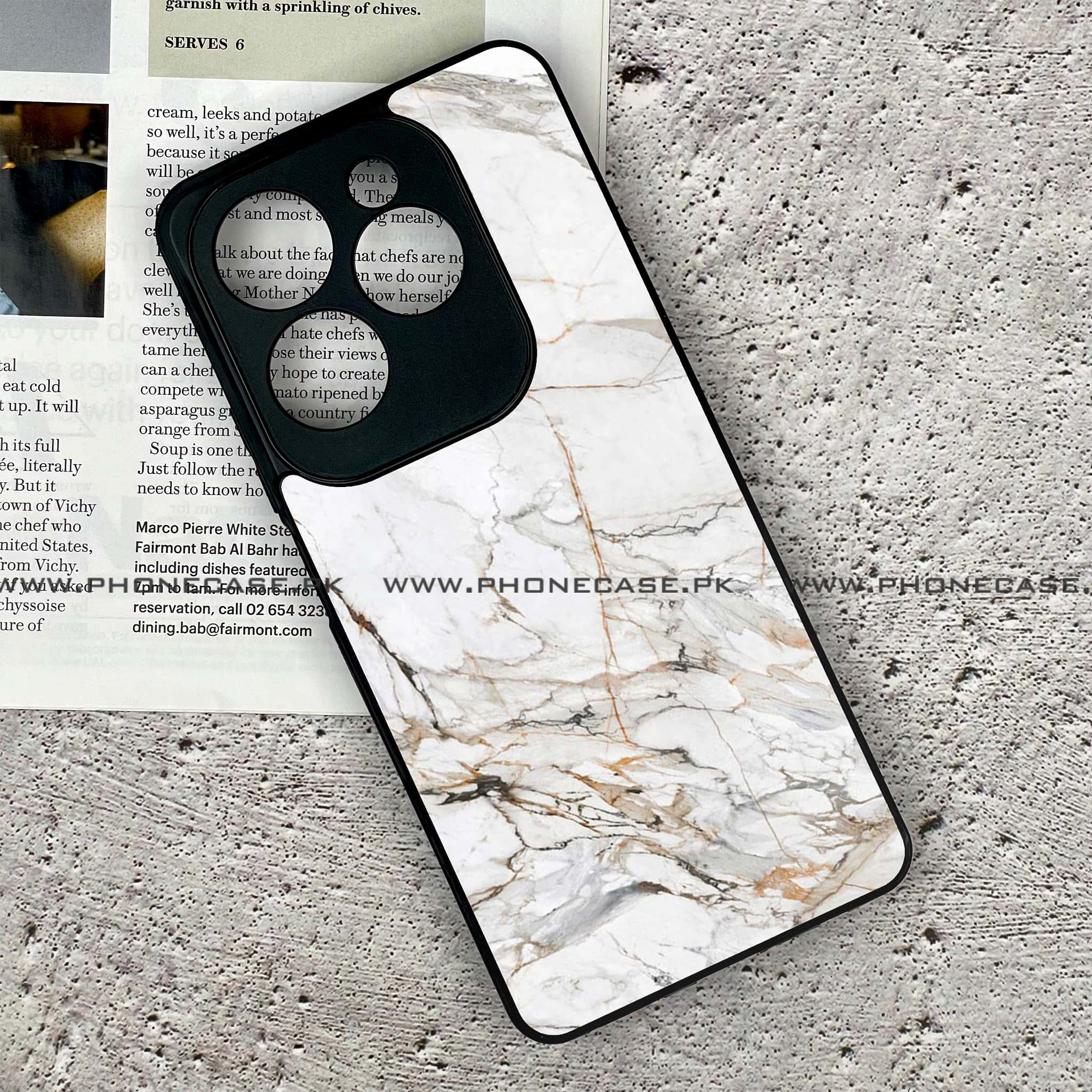 Infinix Hot 40 Pro - White Marble Series - Premium Printed Glass soft Bumper shock Proof Case