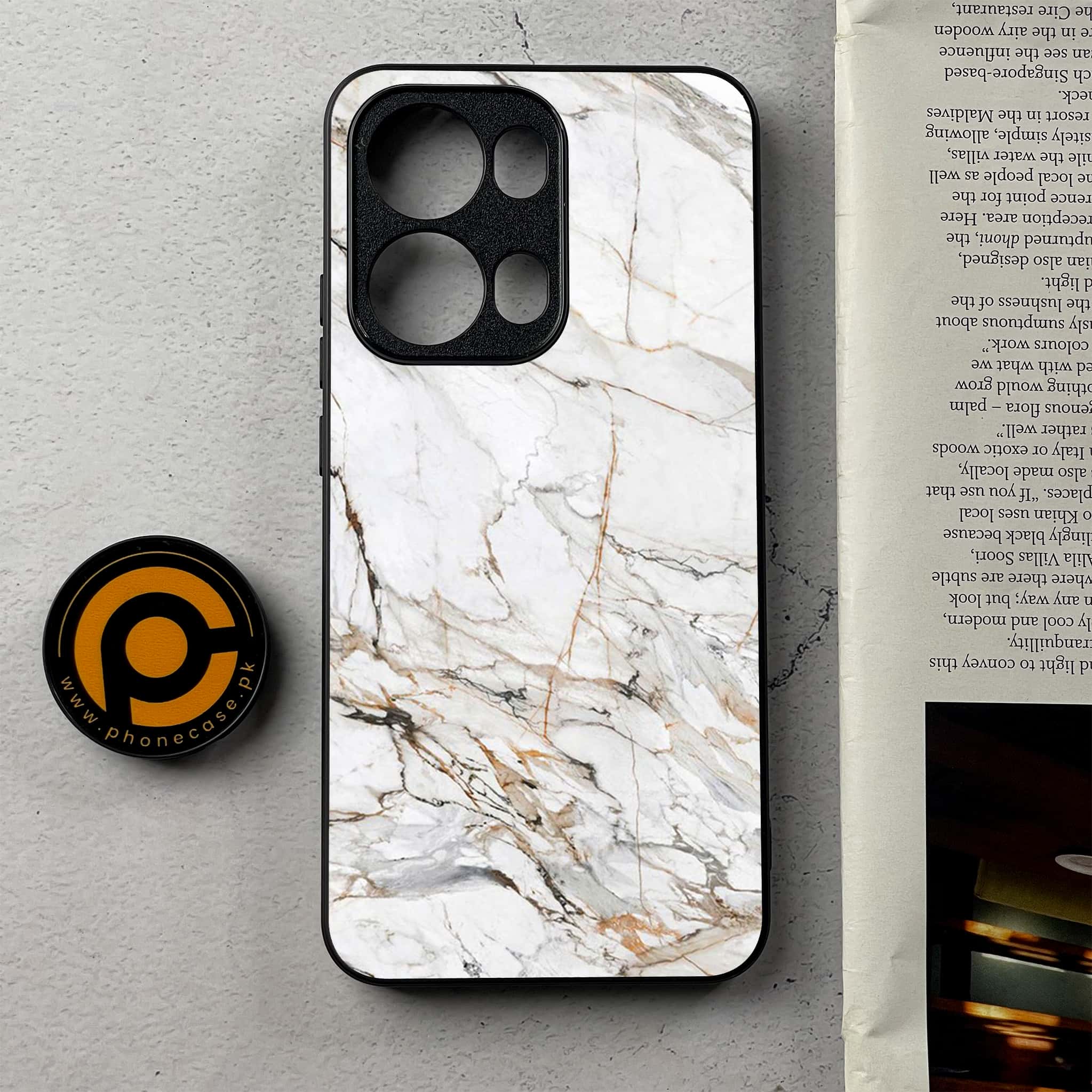 Oppo Reno 13 Pro - White Marble series - Premium Metal Printed Soft Bumper Shockproof Case