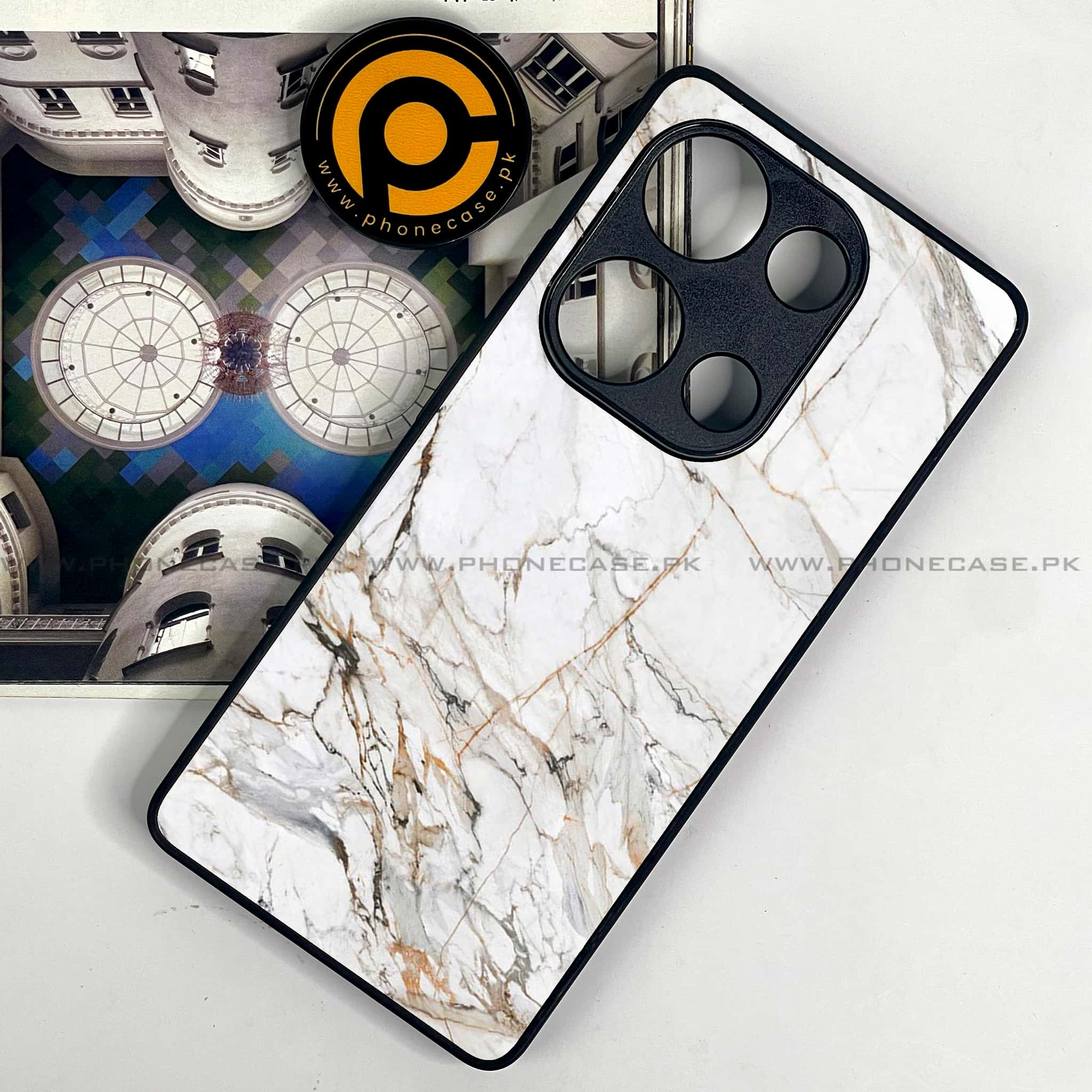 Redmi Note 13 Pro 4G - White Marble Series - Premium Metal Printed soft Bumper shock Proof Case