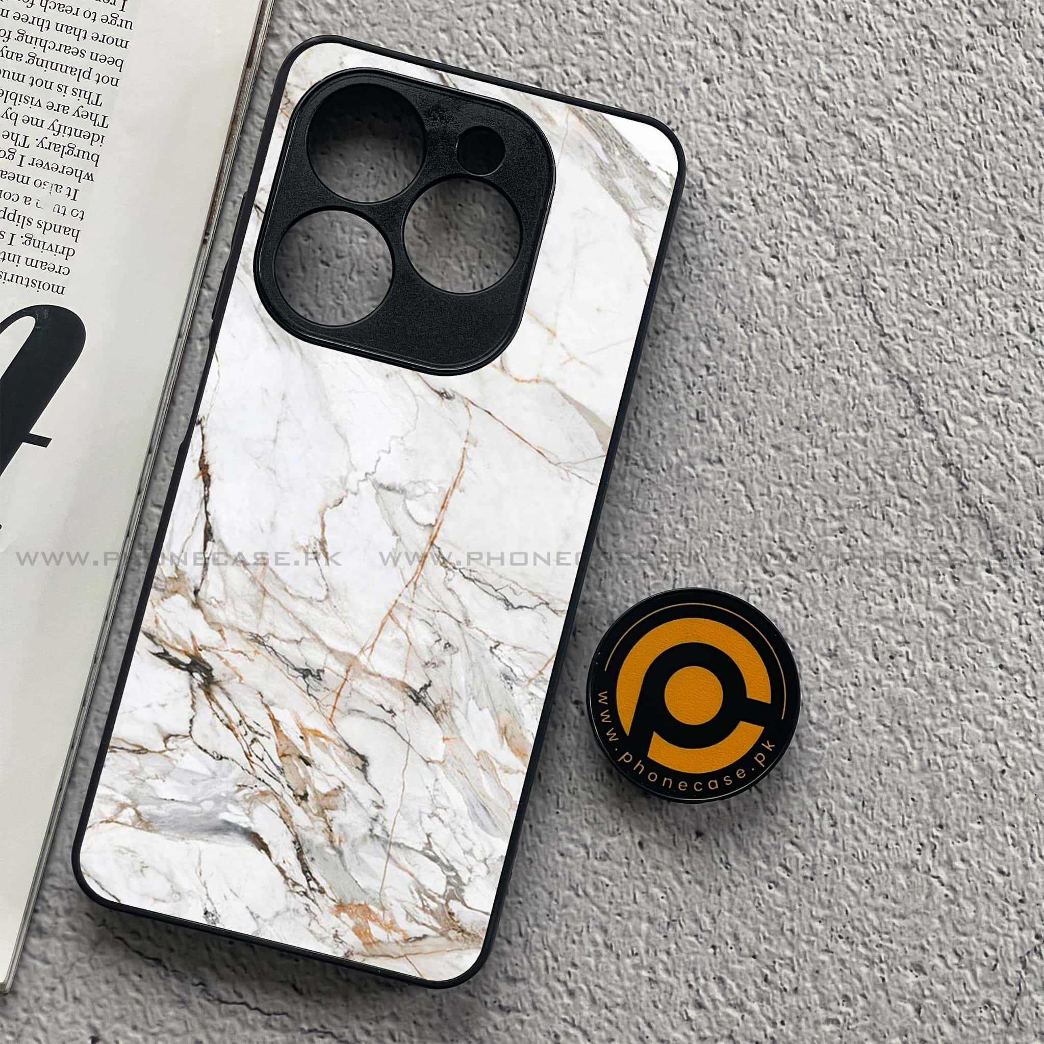 Tecno Spark 20C - White Marble Series - Premium Printed Glass soft Bumper shock Proof Case