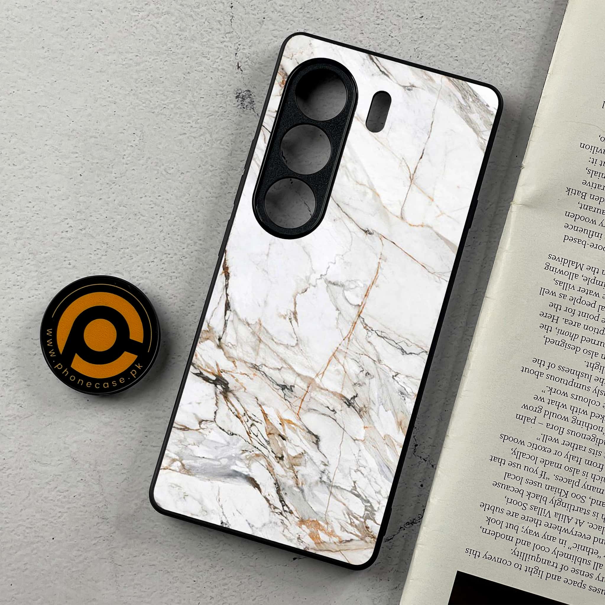 Tecno Camon 40 - White Marble Series - Premium Metal Printed Soft Bumper Shockproof Case