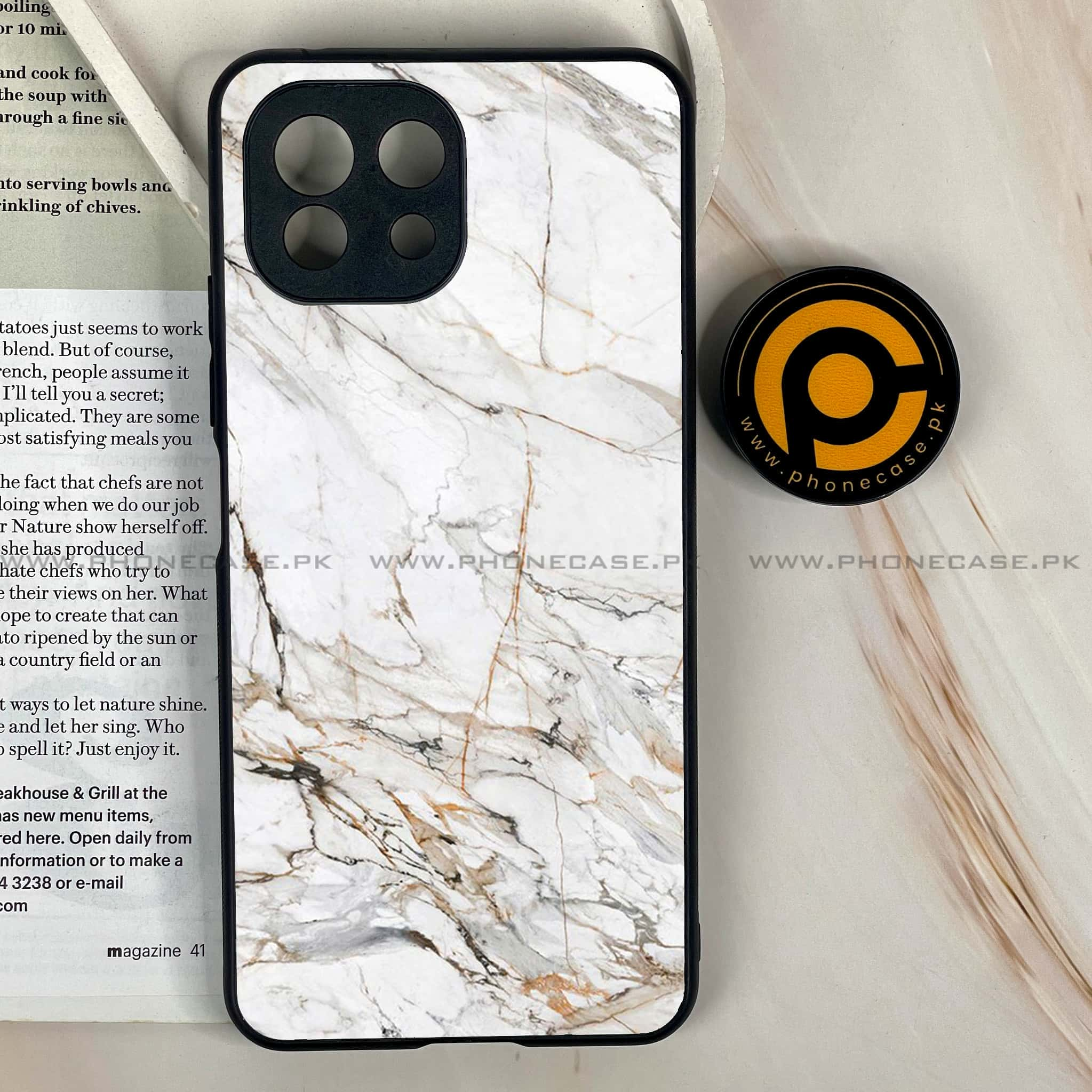 Mi 11 Lite - White Marble Series - Premium Printed Glass soft Bumper shock Proof Case