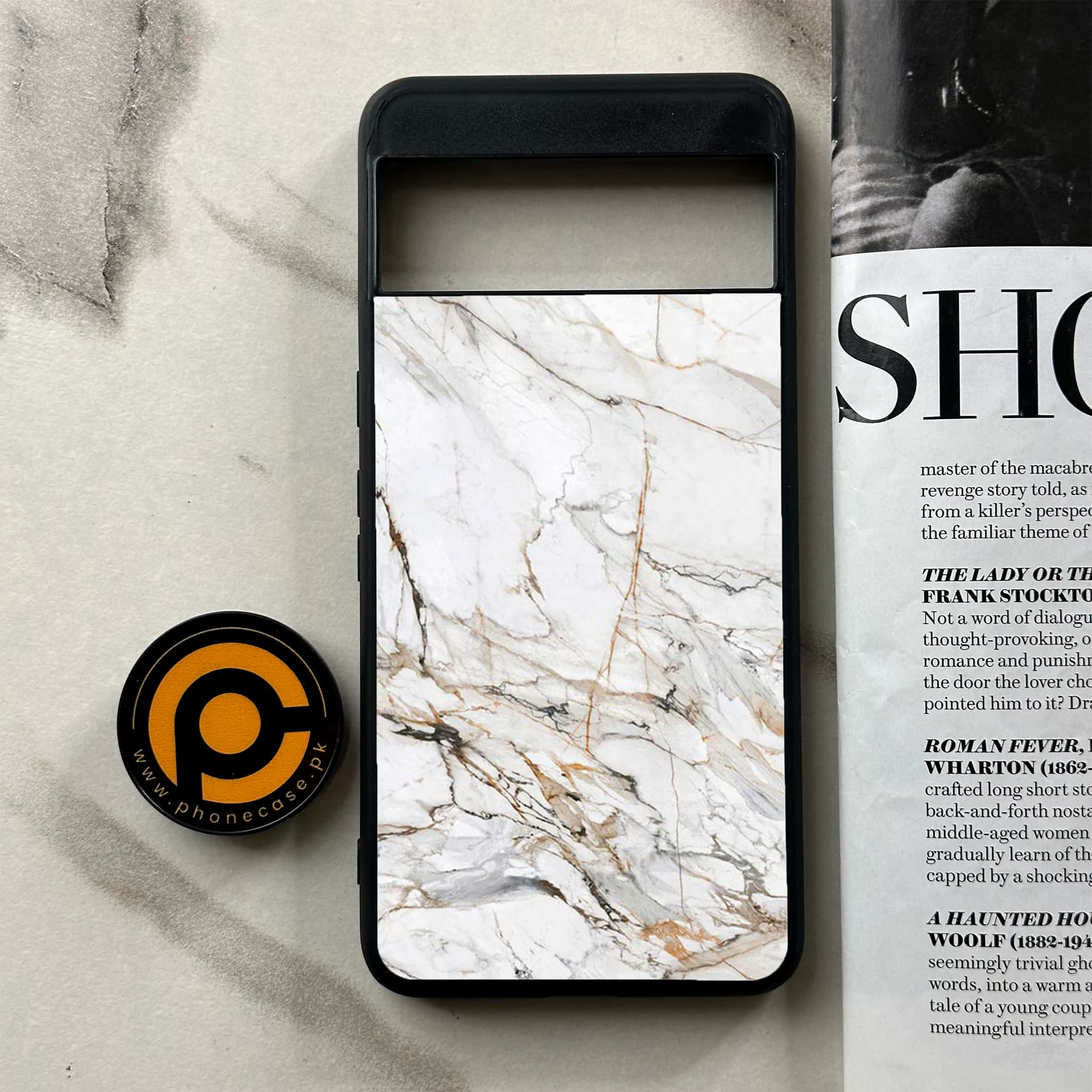 Google Pixel 8 Pro - White Marble Series - Premium Printed Glass soft Bumper shock Proof Case