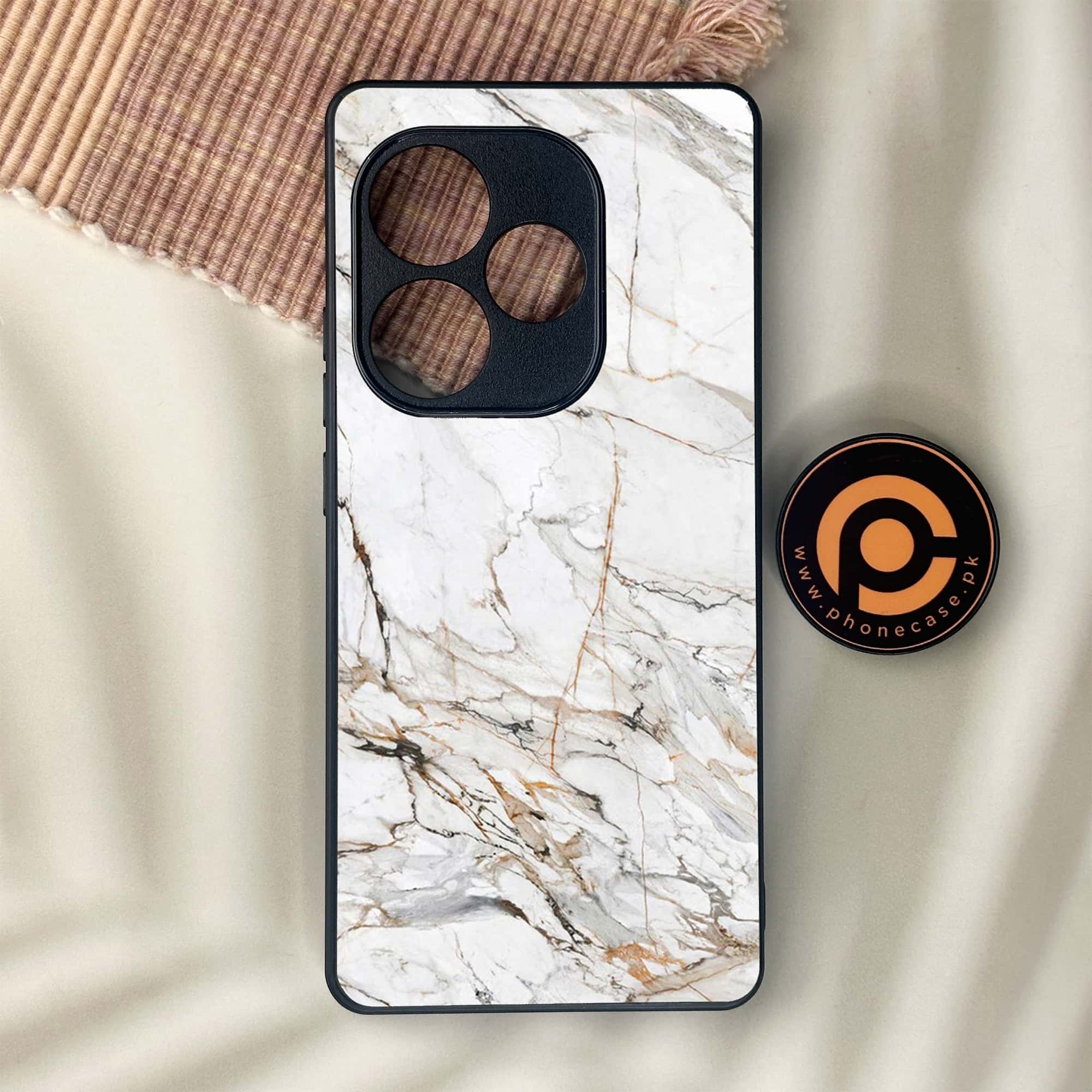 Realme GT 6 - White Marble Series - Premium Metal Printed soft Bumper shock Proof Case
