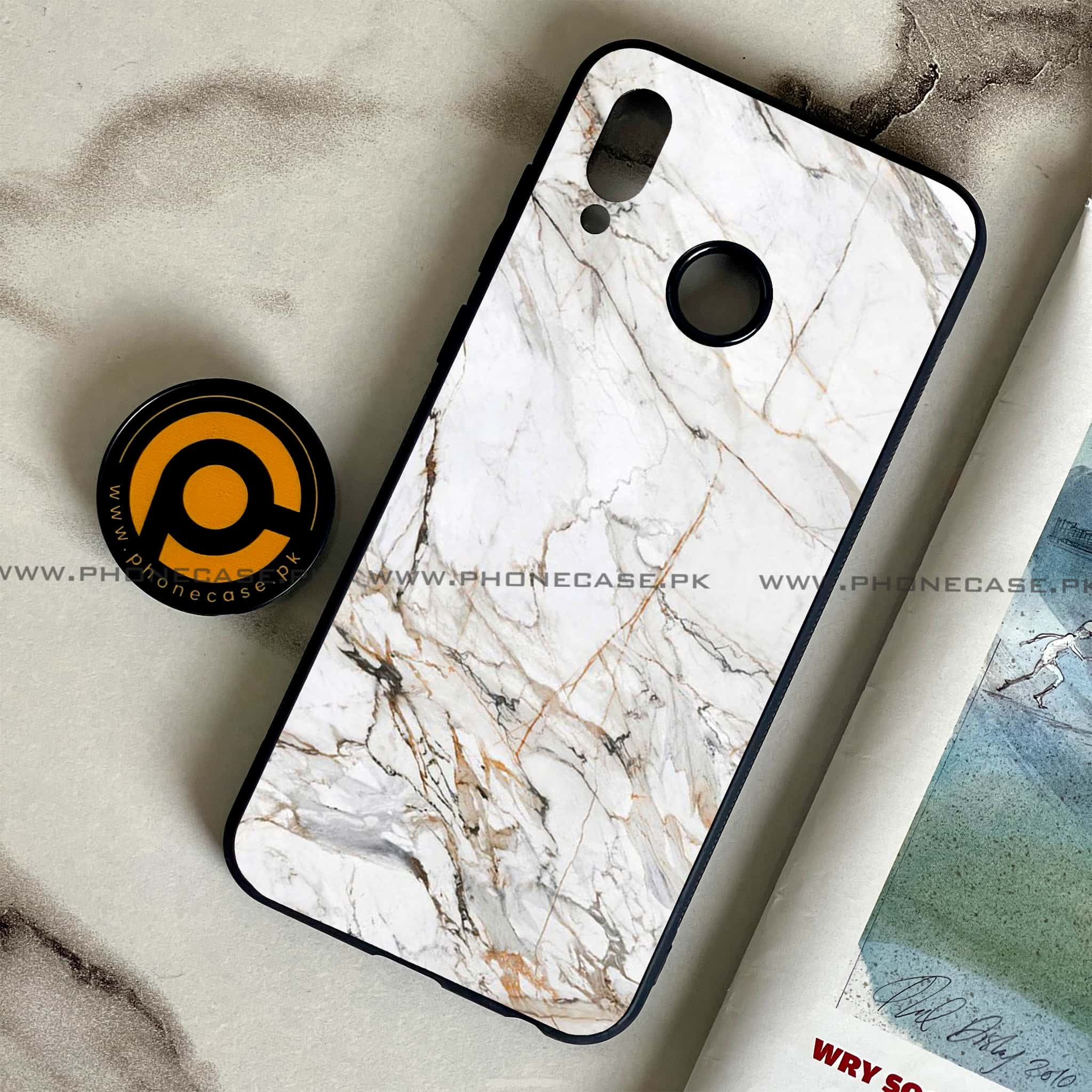 Huawei Honor Play - White Marble Series - Premium Printed Glass soft Bumper shock Proof Case