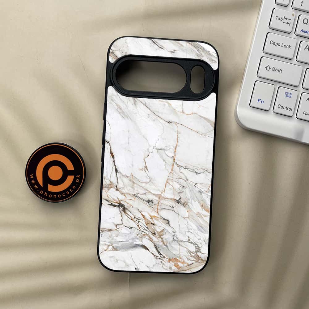 Google Pixel 10  - White Marble series - Premium Metal Printed soft Bumper Shockof Case