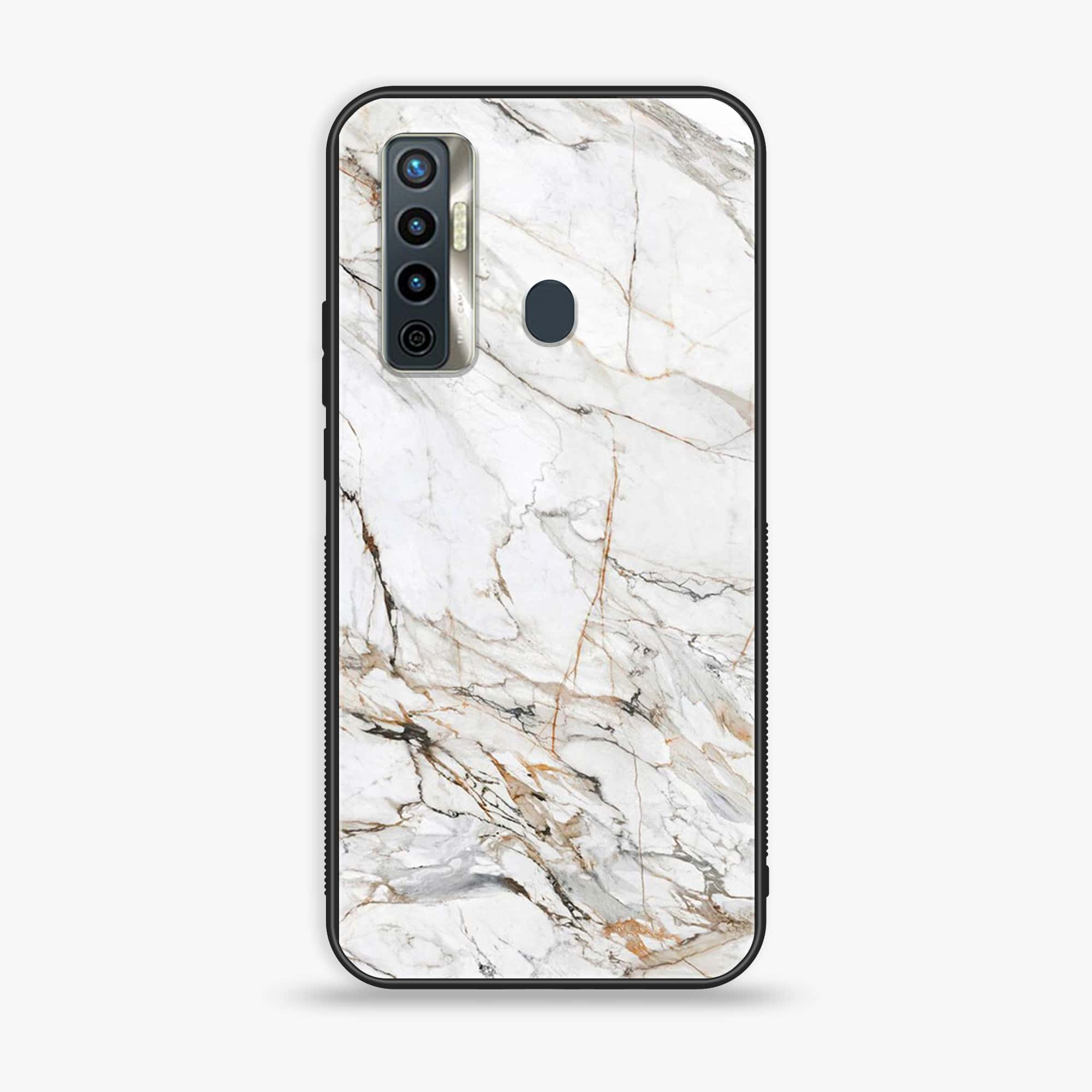 Tecno Camon 17 - White Marble Series - Premium Printed Glass soft Bumper shock Proof Case