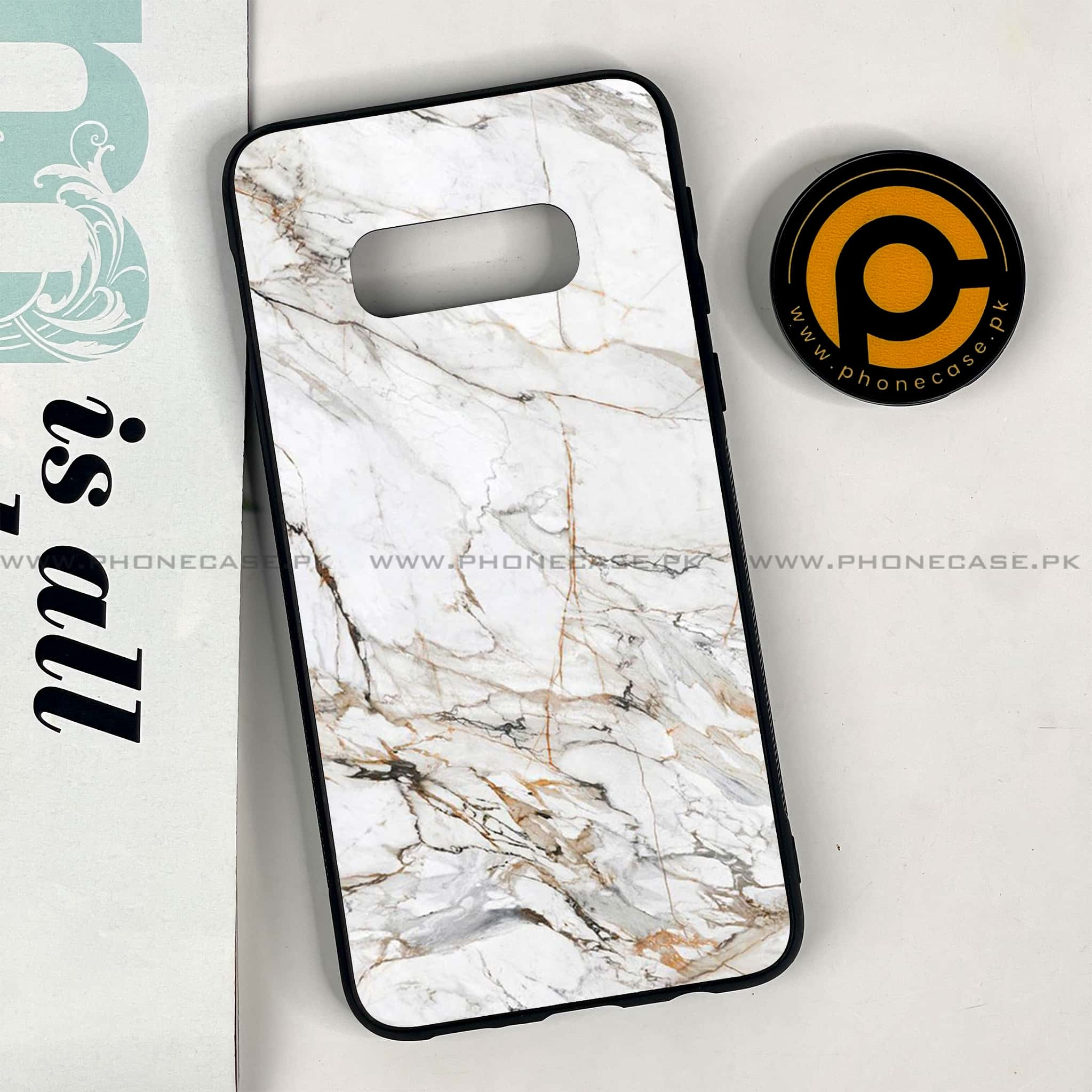 Galaxy S10e - White Marble series - Premium Printed Glass soft Bumper shock Proof Case