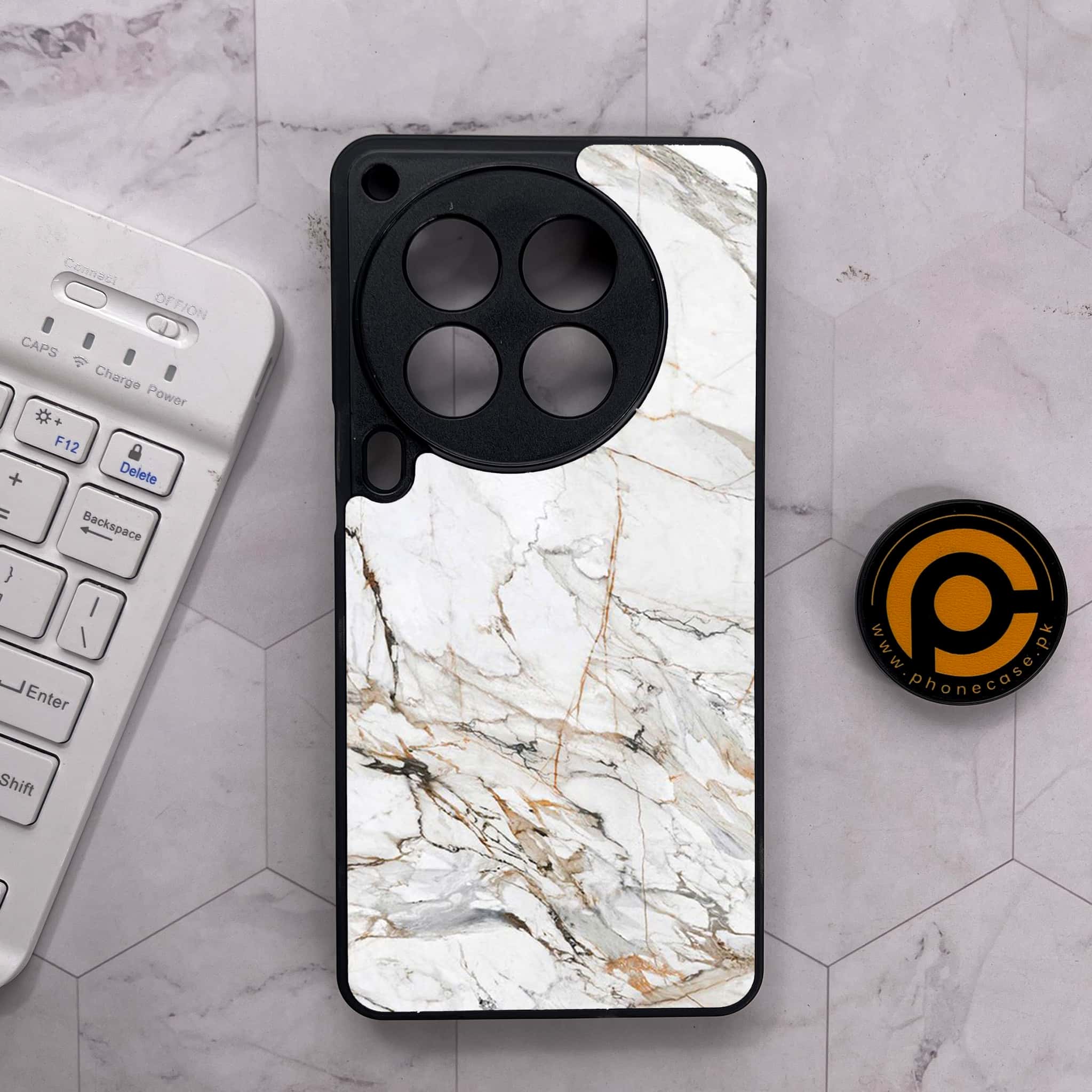 Tecno Camon 30 Premier - White Marble Series - Premium Metal Printed soft Bumper shock Proof Case