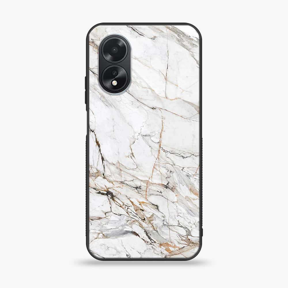 Oppo A18 4G - White Marble series - Premium Printed Glass soft Bumper shock Proof Case