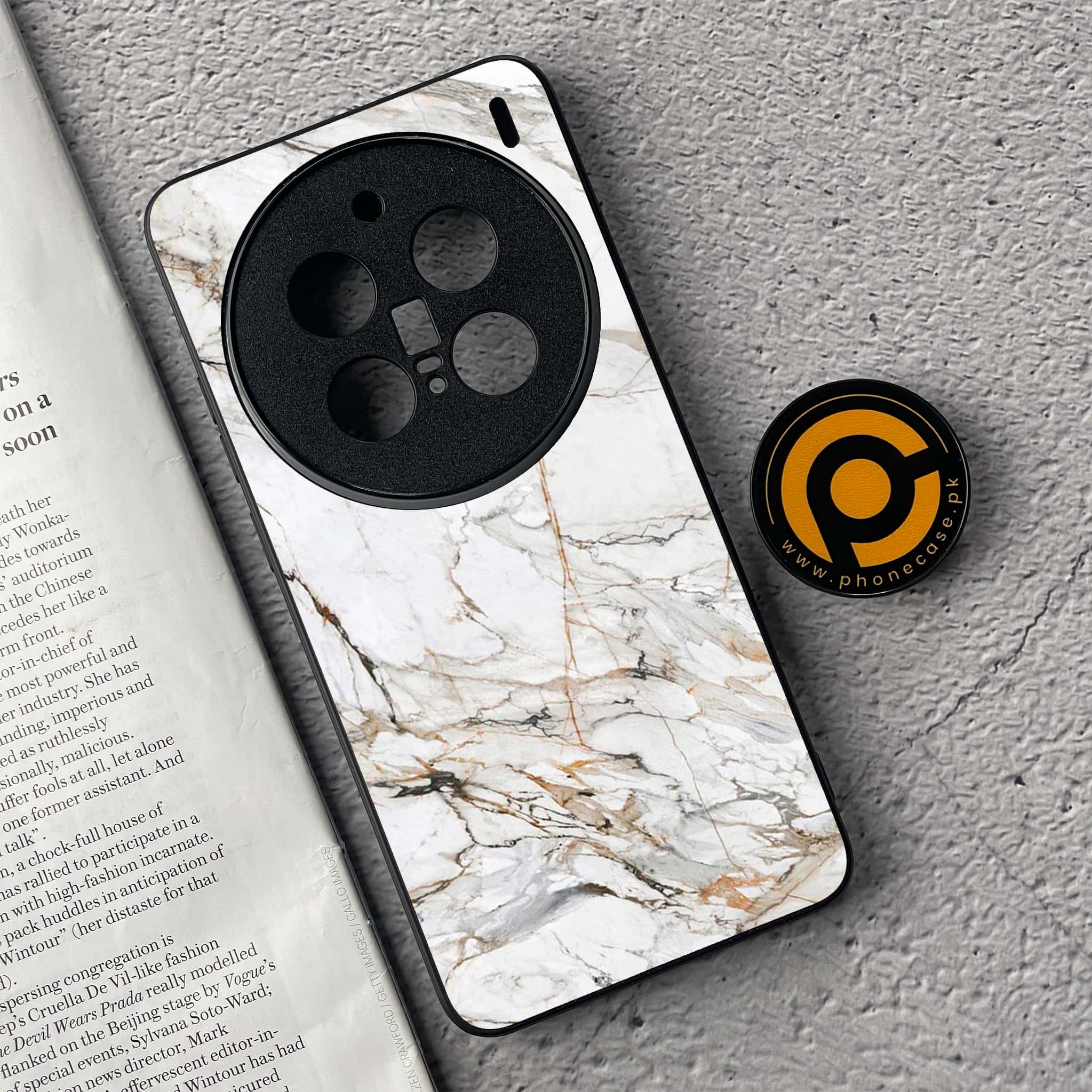 Vivo X200 Pro - White Marble Series - Premium Metal  Printed soft Bumper shock Proof Case