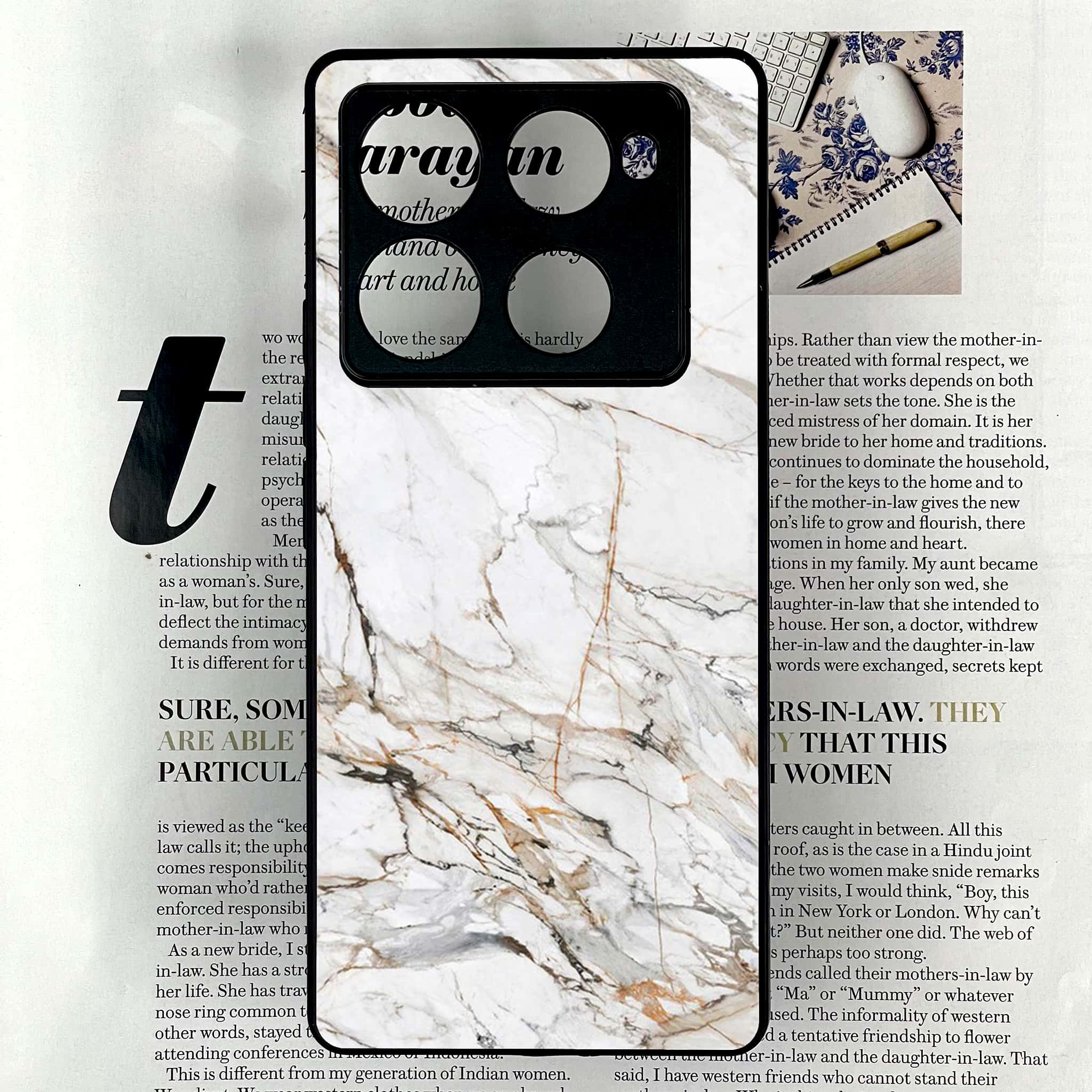 Infinix Note 40 Pro Plus - White Marble series - Premium Metal Printed soft Bumper shock Proof Case