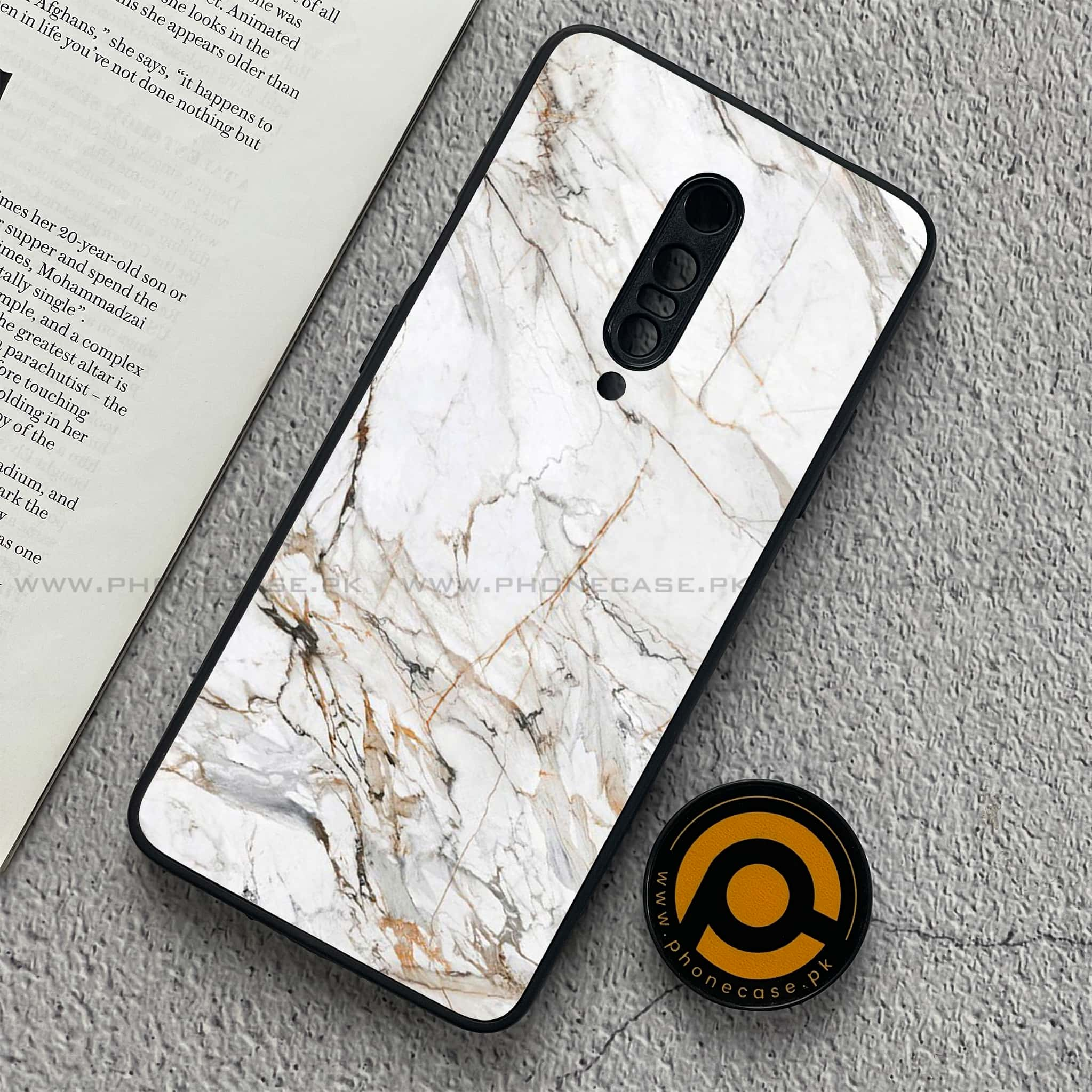 OnePlus 7 - White Marble Series - Premium Printed Glass soft Bumper shock Proof Case