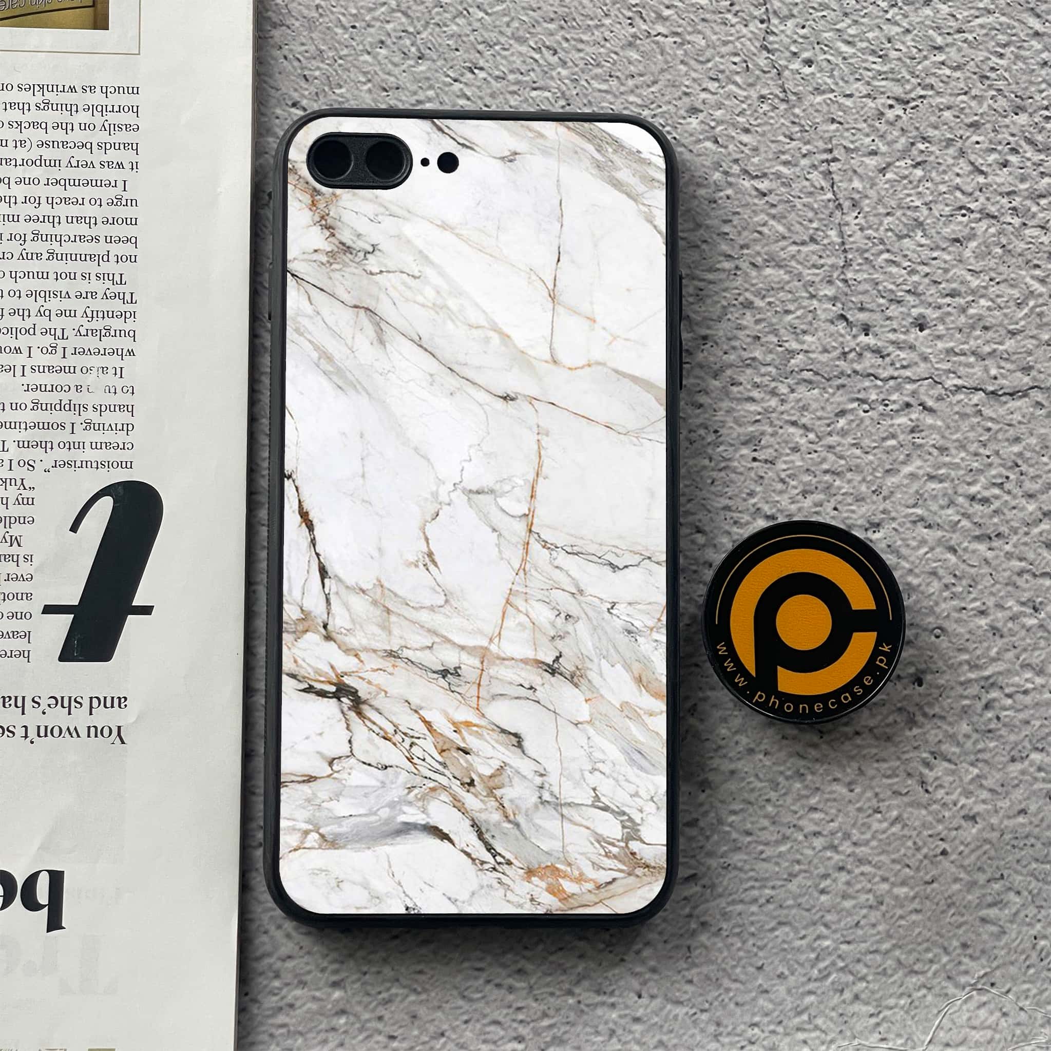 iPhone 7 Plus/ 8 Plus - White Marble Series - Premium Printed Glass soft Bumper shock Proof Case