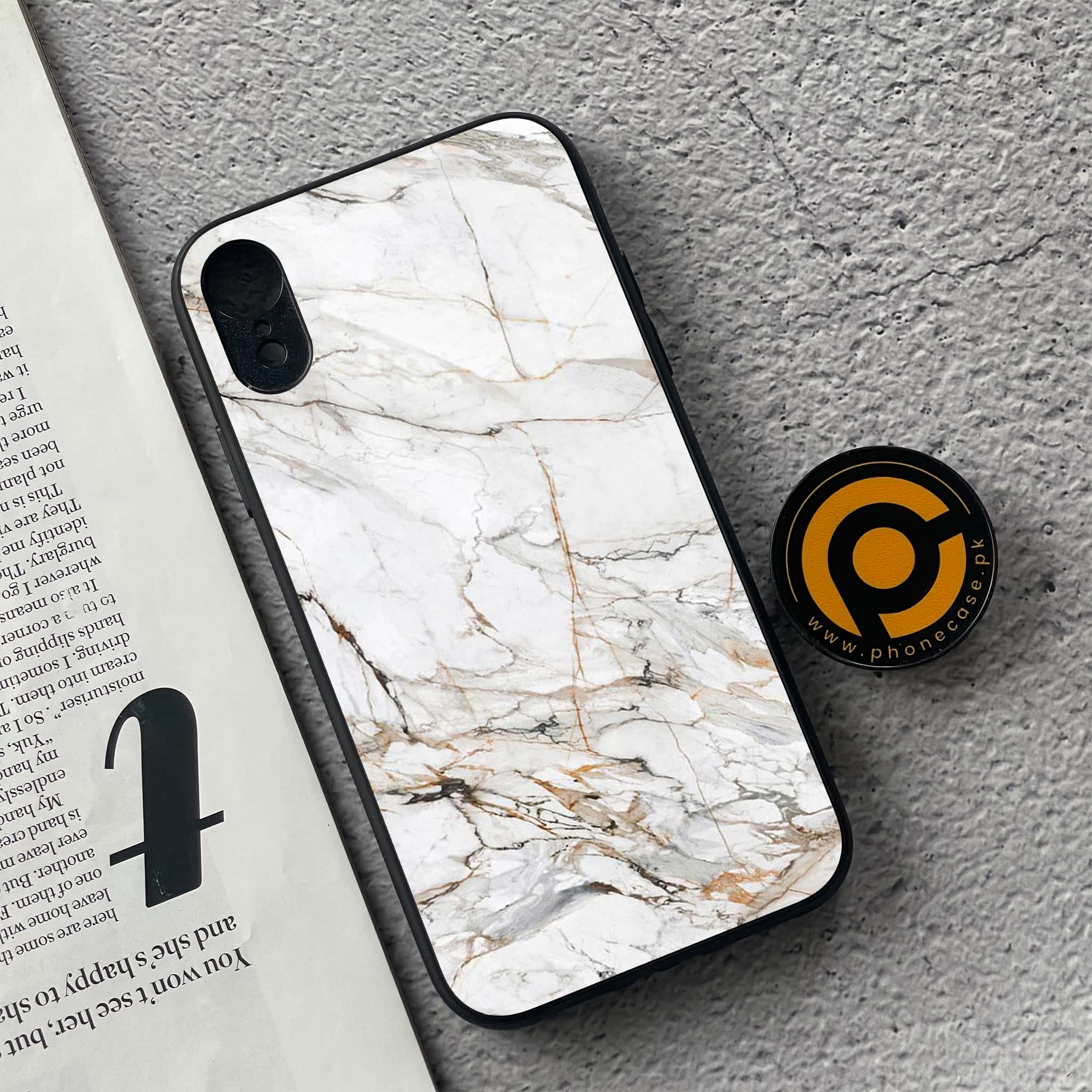 iPhone XR - White Marble Series - Premium Metal Printed soft Bumper shock Proof Case