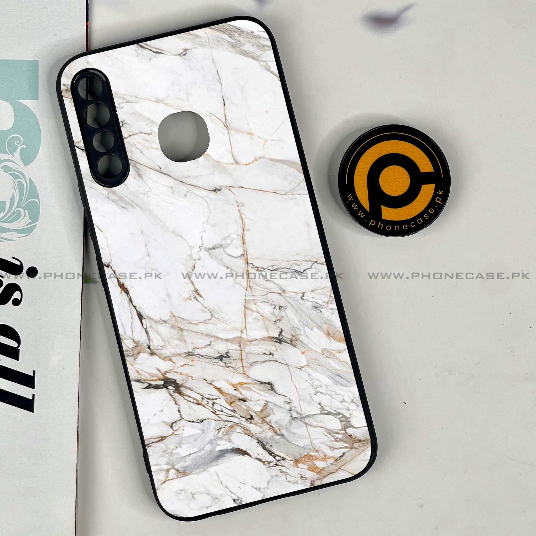 Infinix Hot 8 Lite - White Marble series - Premium Printed Glass soft Bumper shock Proof Cas