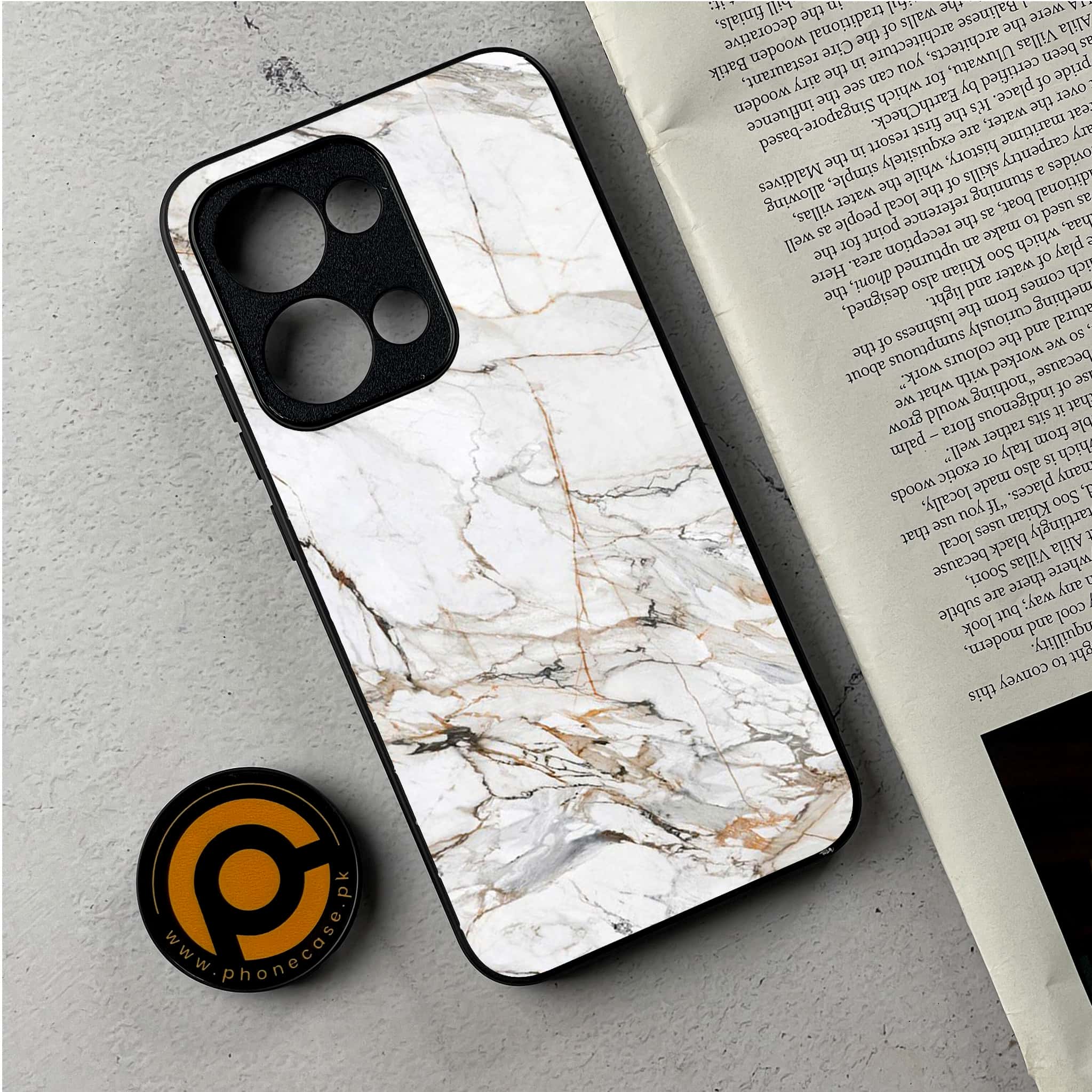 Oppo Reno 13 - White Marble Series - Premium Metal Printed Soft Bumper Shockproof Case