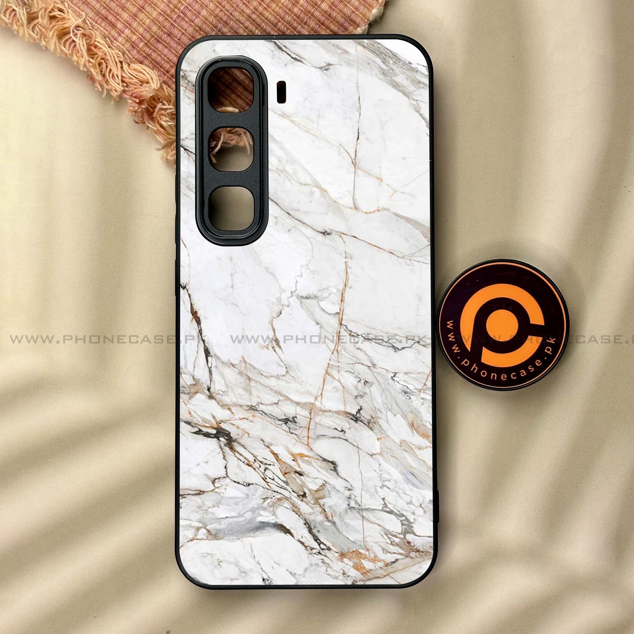 Infinix Hot 60 Pro - White Marble series - Premium Metal Printed soft Bumper shock Proof Case