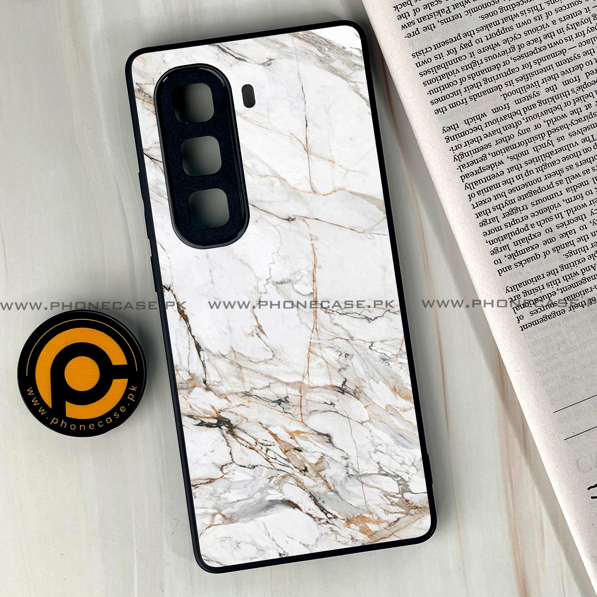 Infinix Hot 50 Pro Plus - White Marble series - Premium Printed Glass soft Bumper shock Proof Case