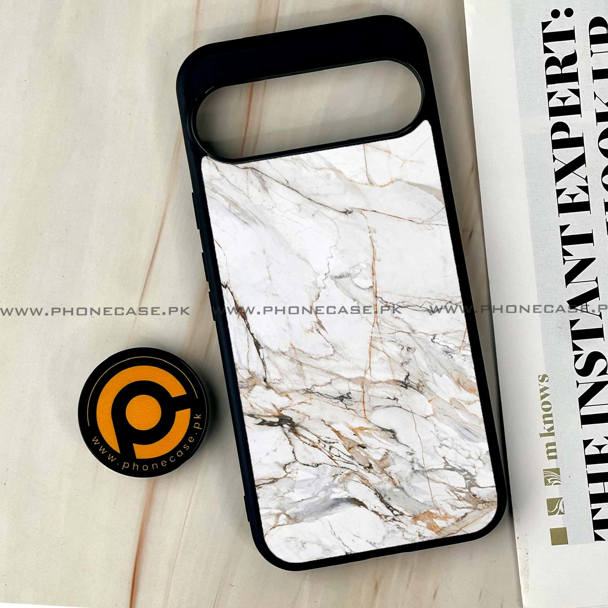 Google Pixel 9 Pro XL - White Marble series - Premium Metal Printed soft Bumper Shock Proof Case