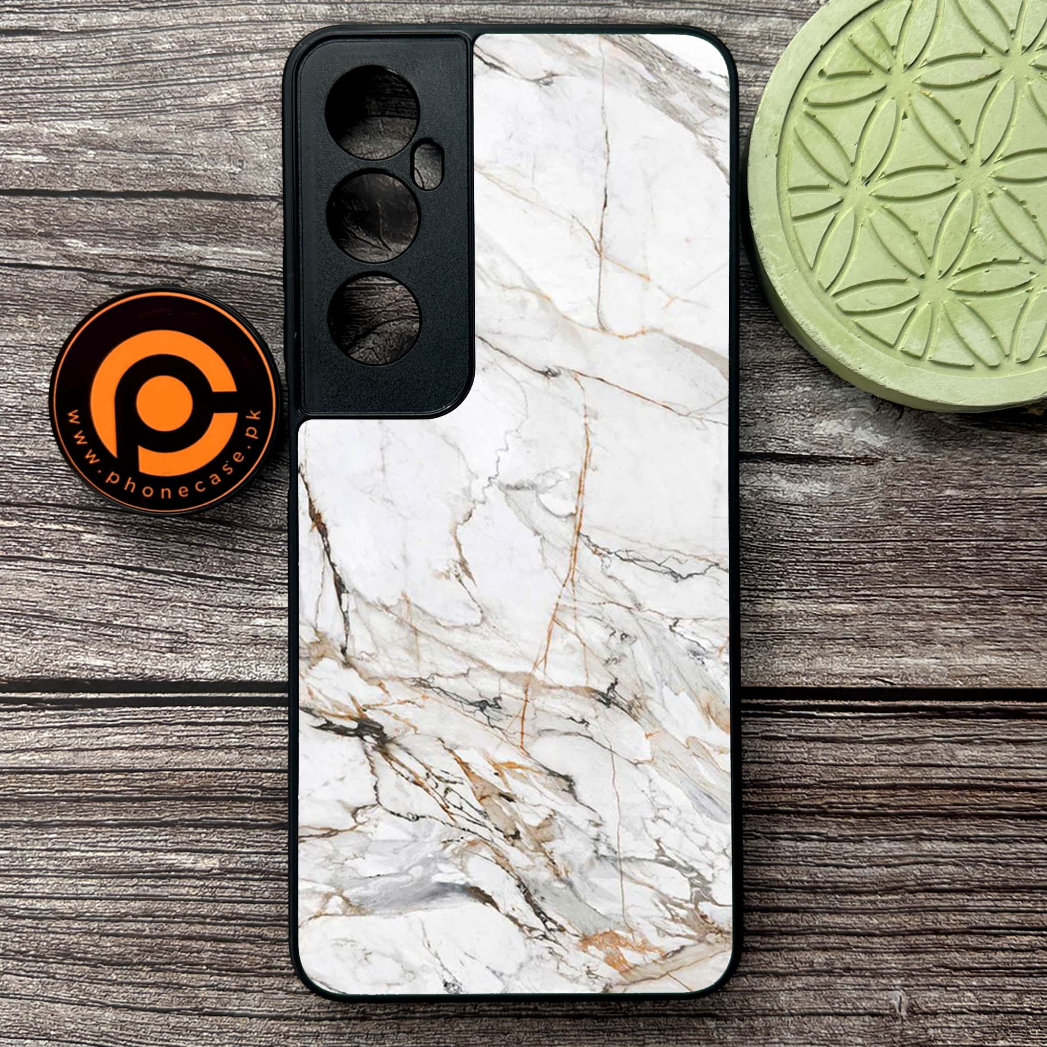 Realme C65  - White Marble Series - Premium Metal Printed soft Bumper shock Proof Case