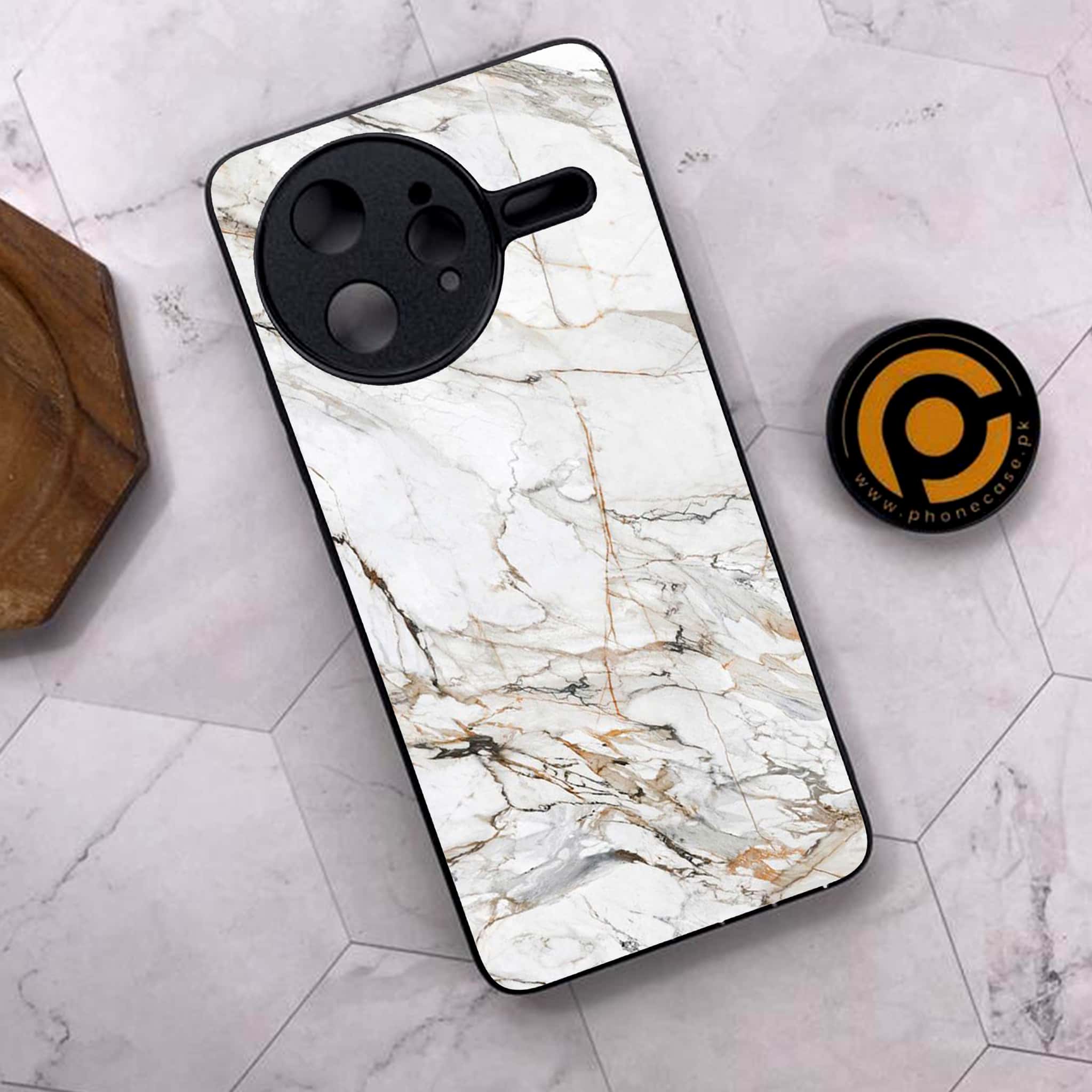 Xiaomi Poco F7 Ultra 5G - White Marble Series - Premium Metal Printed soft Bumper shock Proof Case