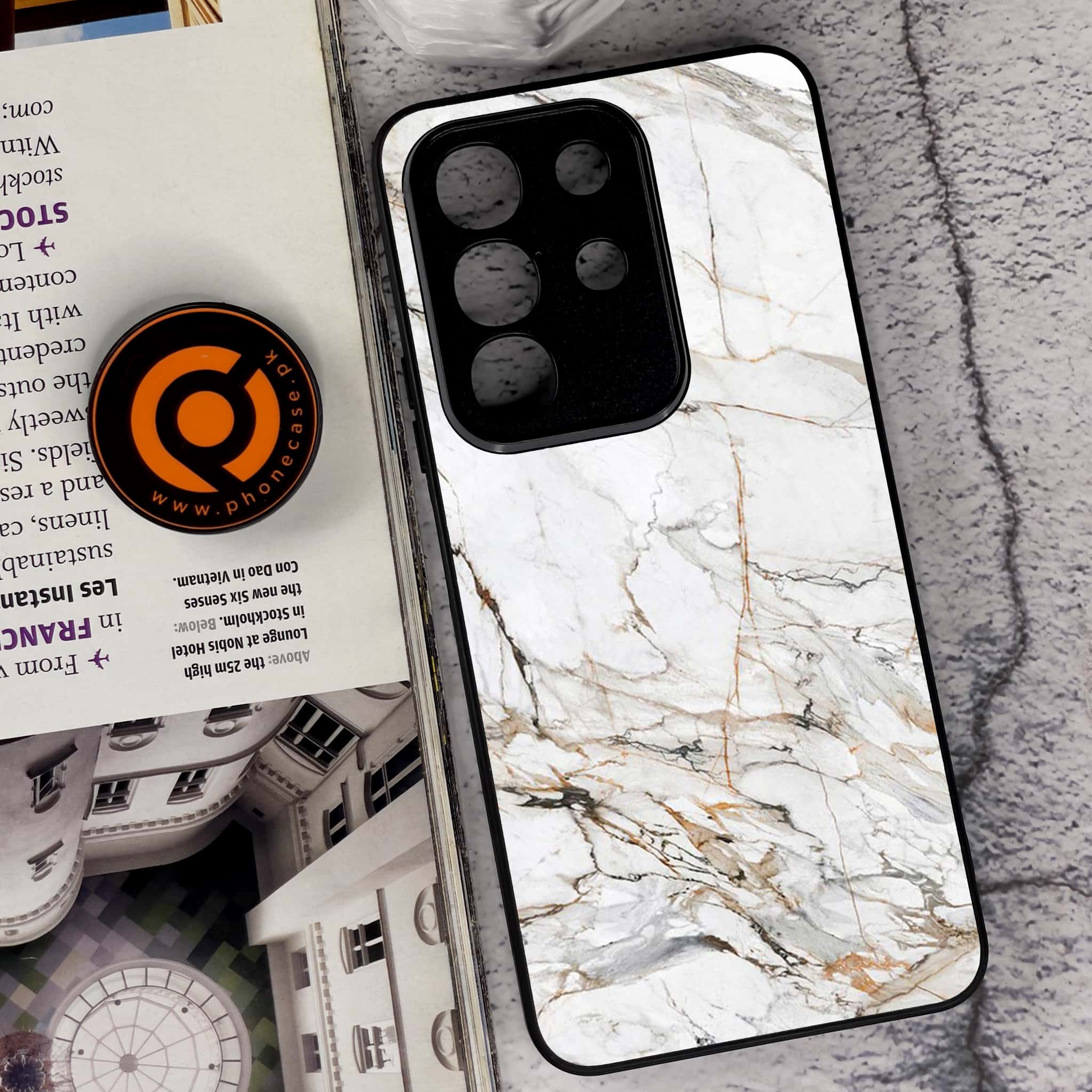 Vivo Y29 4G - White Marble Series - Premium Metal Printed soft Bumper Shock Proof Case
