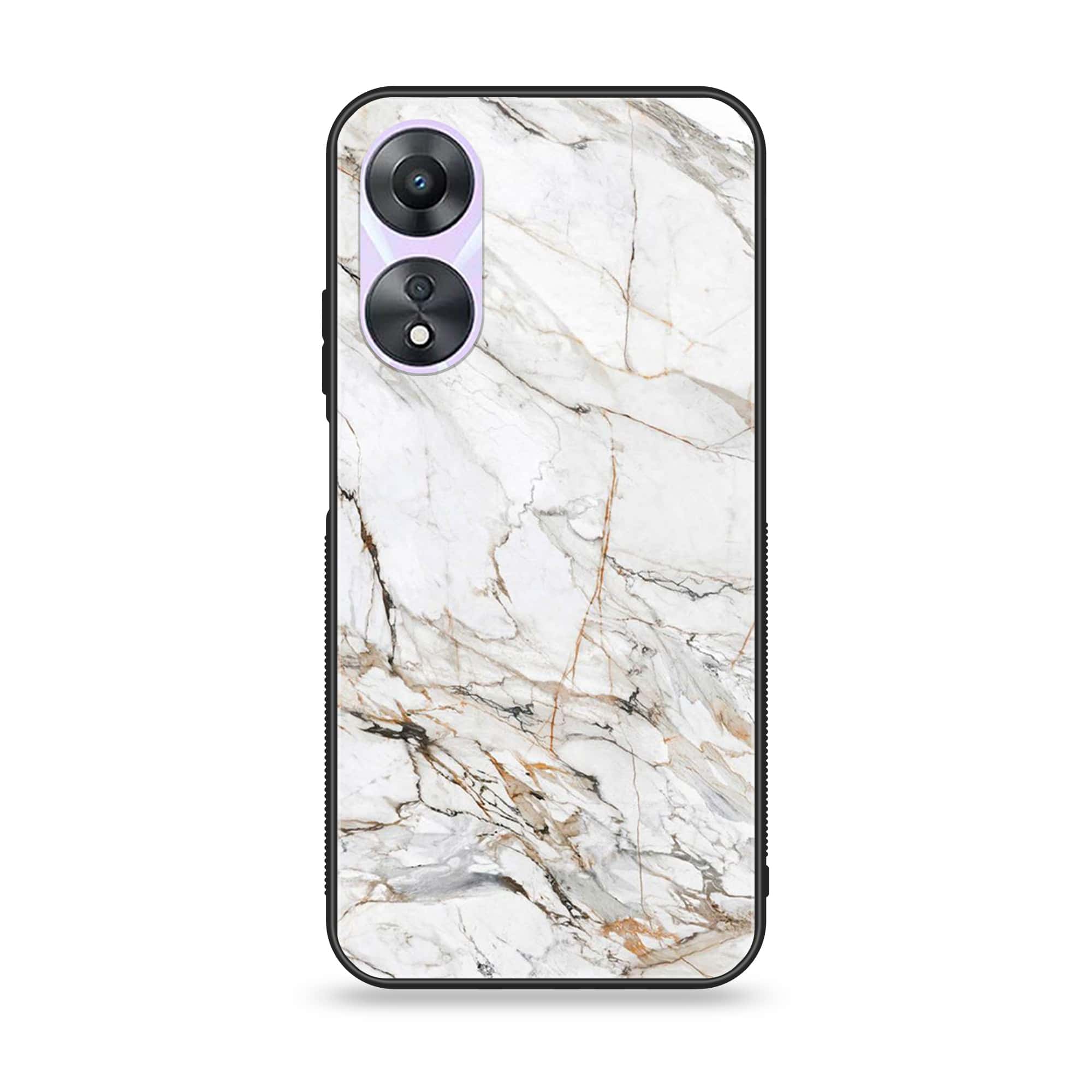 Oppo A78 4G - White Marble Series - Premium Printed Glass soft Bumper shock Proof Case