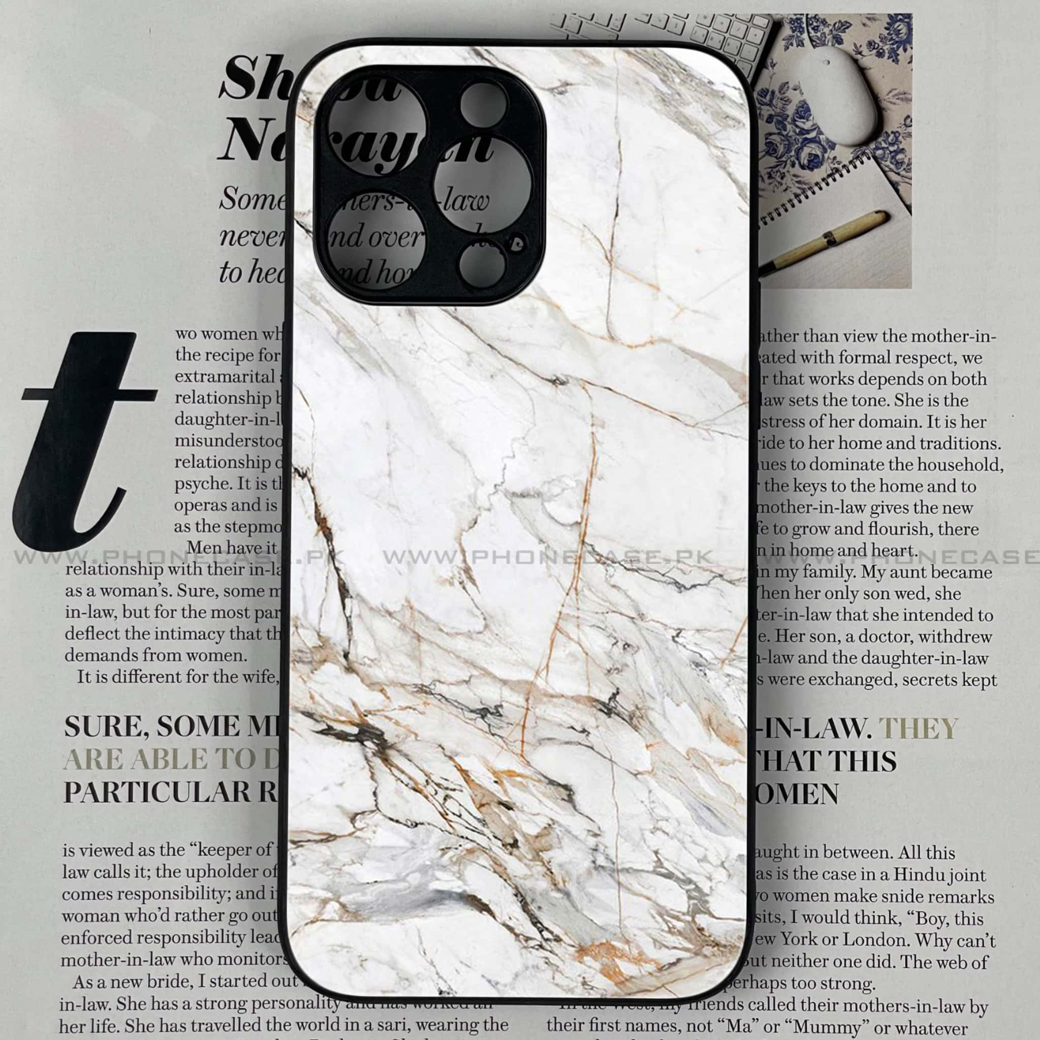 iPhone 16 Pro Max - White Marble Series - Premium Printed Glass soft Bumper shock Proof Case