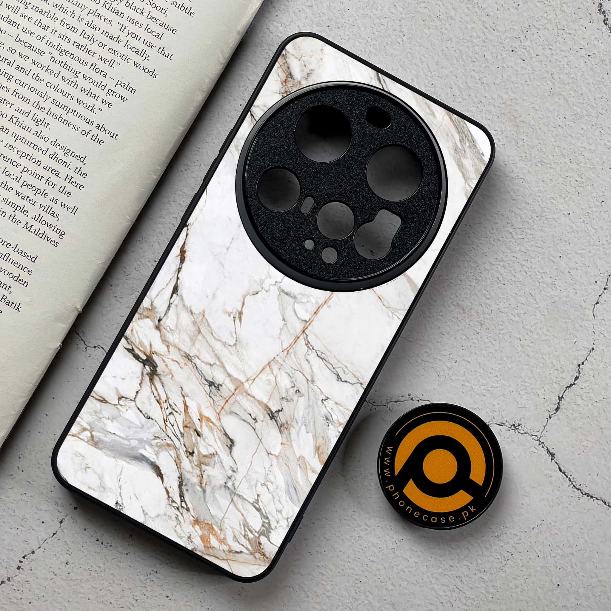 Xiaomi 15 Ultra - White Marble Series - Premium Metal Printed Soft Bumper Shockproof Case