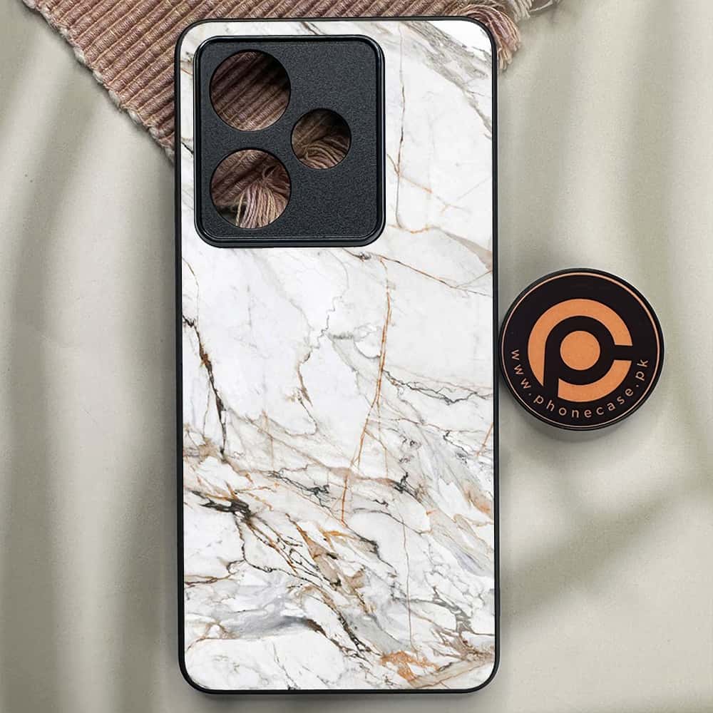 Realme GT 7 - White Marble Series - Premium Metal Printed soft Bumper shock Proof Case