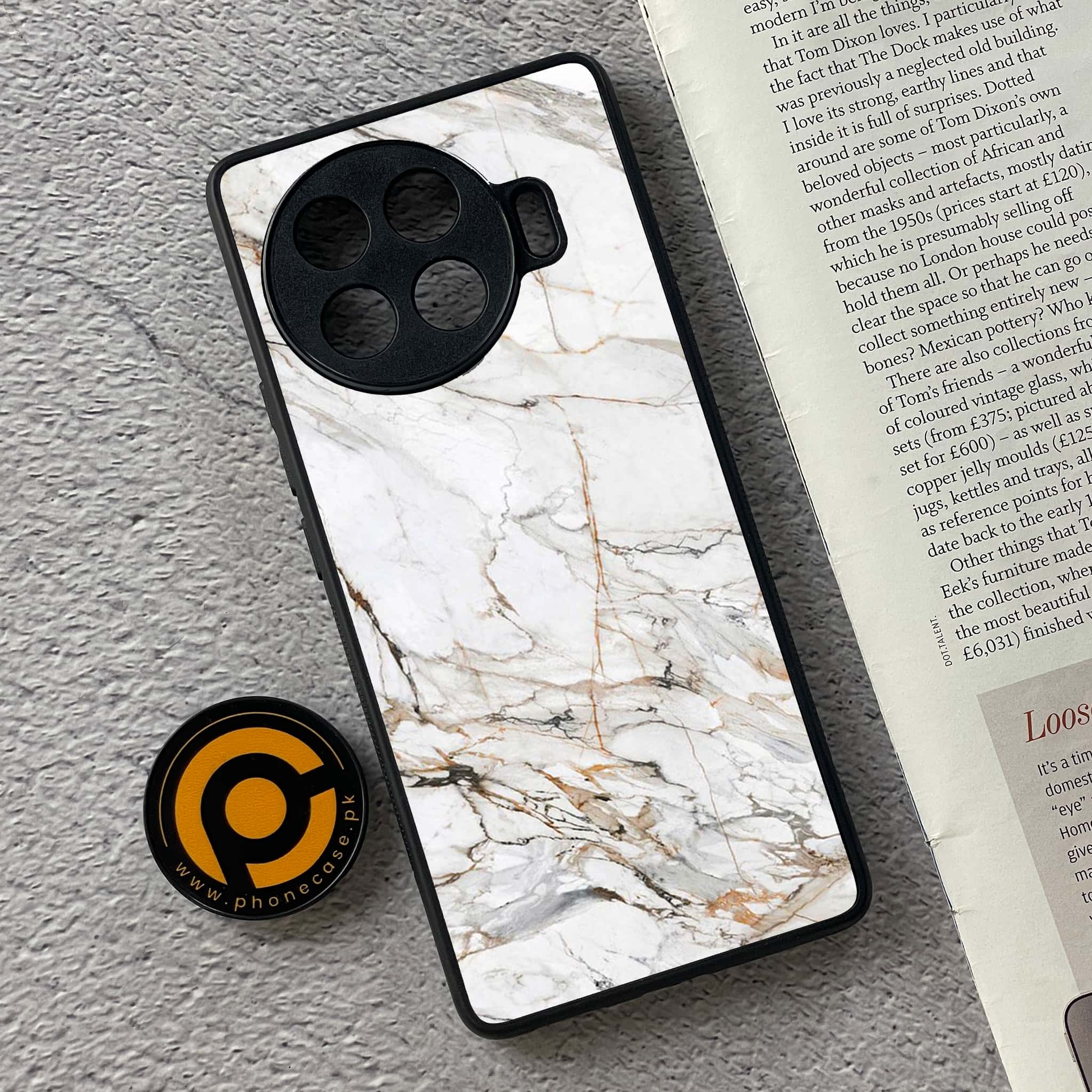 Tecno Spark 20 pro plus - White Marble series - Premium Printed Glass soft Bumper shock Proof Case