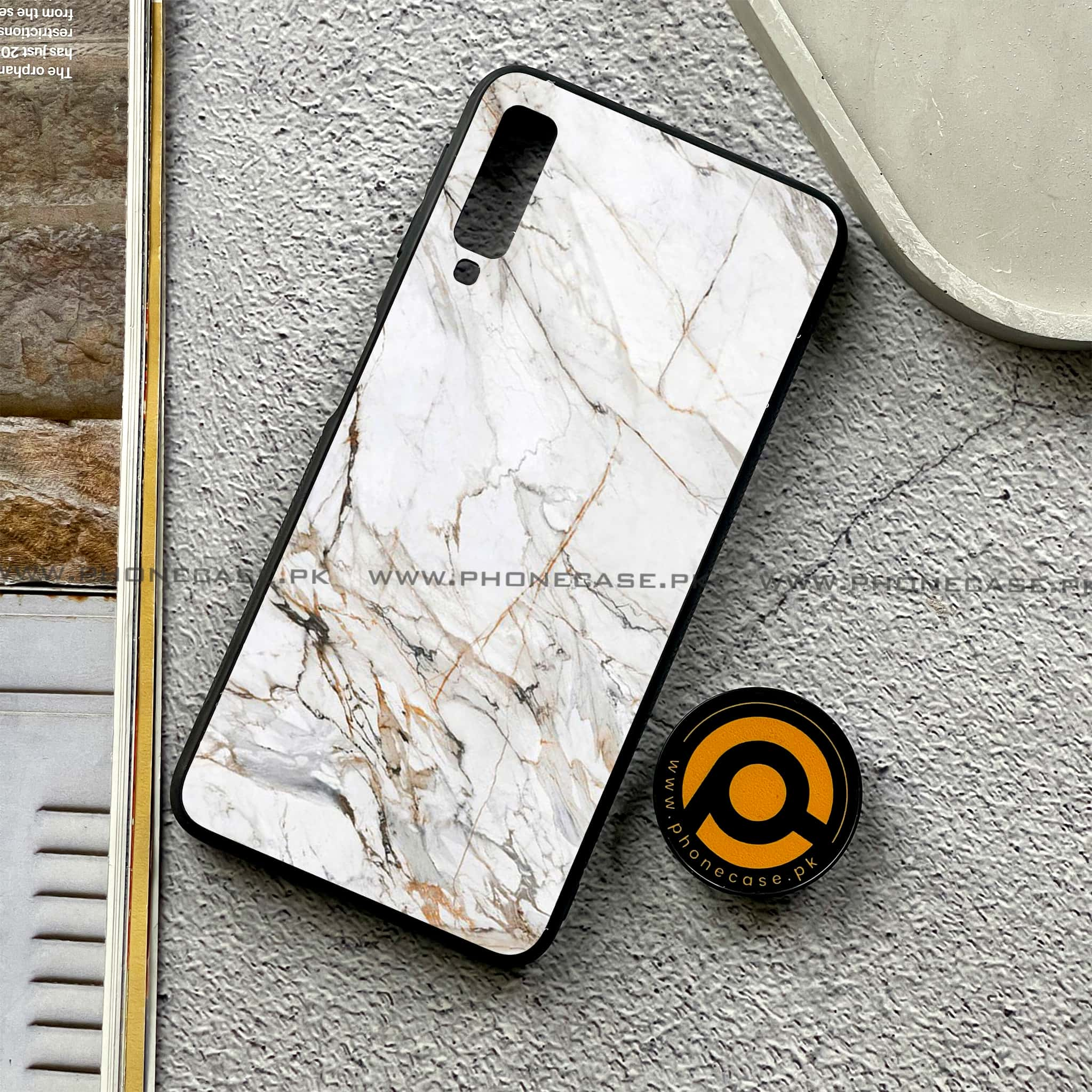 Galaxy A7 2018 - White Marble series - Premium Printed Metal soft Bumper shock Proof Case