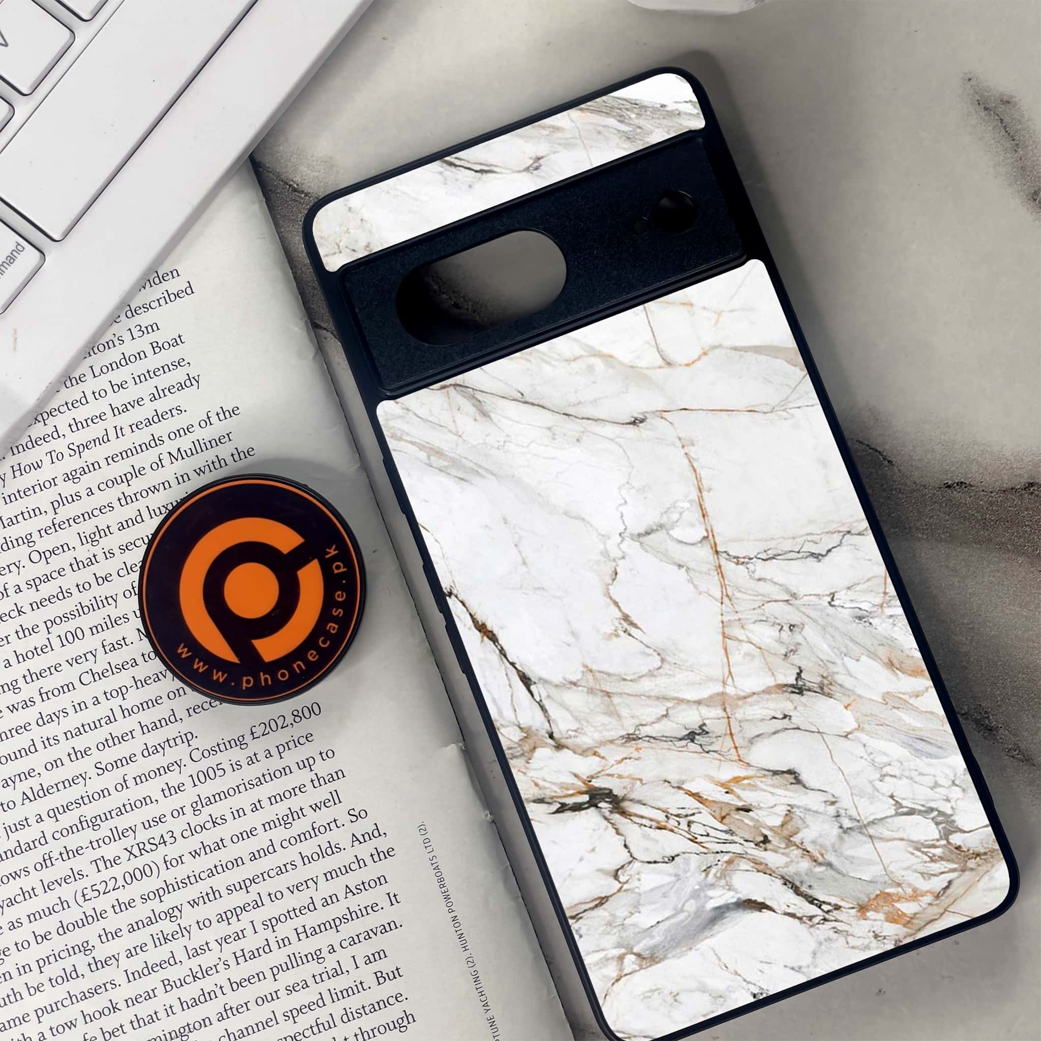 Google Pixel 7 - White Marble Series - Premium Metal Printed soft Bumper Shock Proof Case