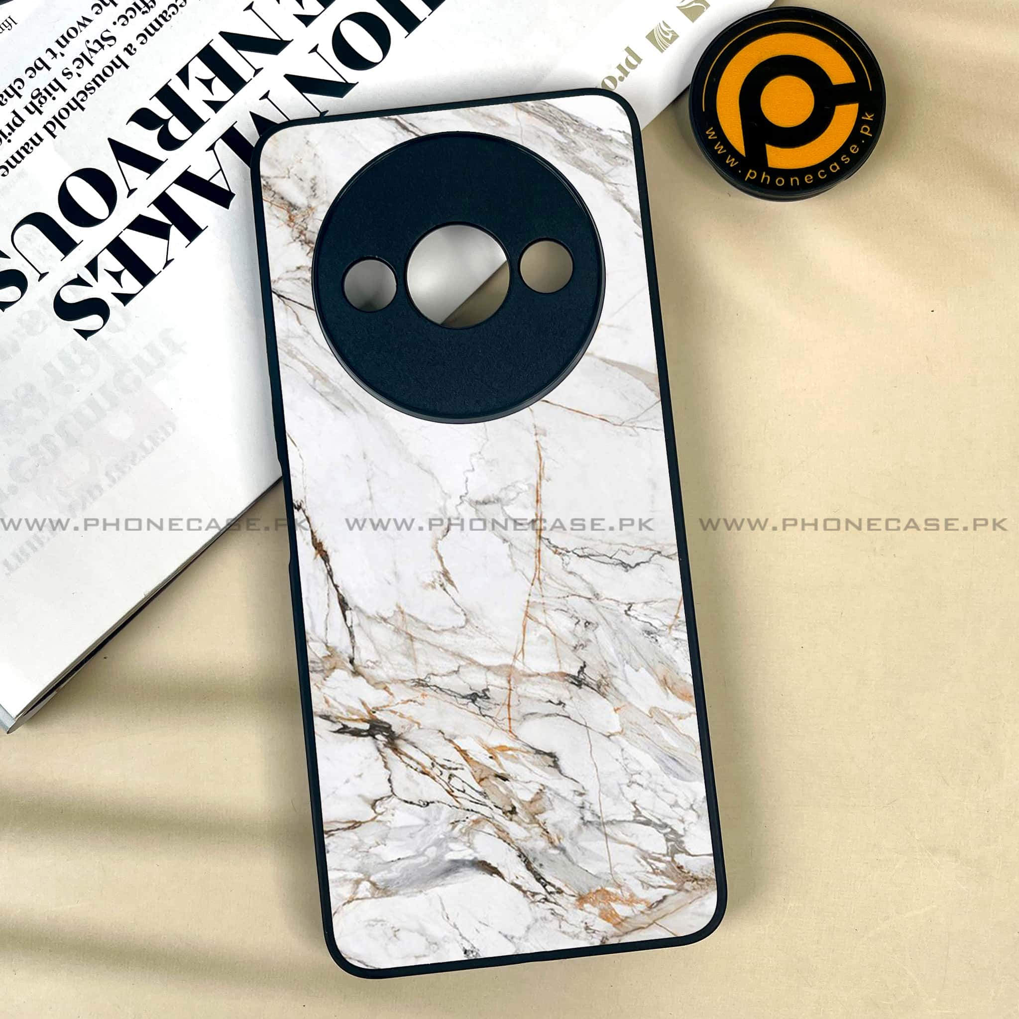 Xiaomi Redmi A3x - White Marble series - Premium Printed Metal soft Bumper shock Proof Case